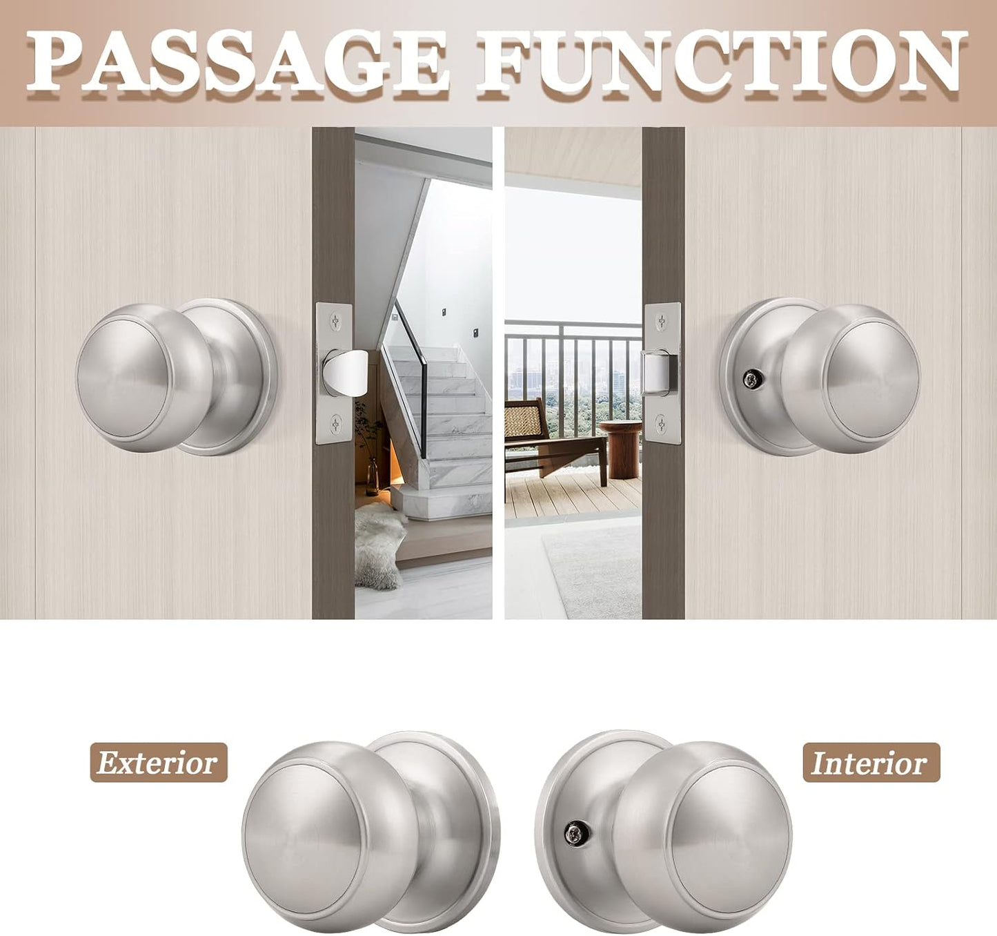 Probrico 8 Pack Satin Nickel Interior Passage Door Knobs - Keyless Closet Handleset Locks