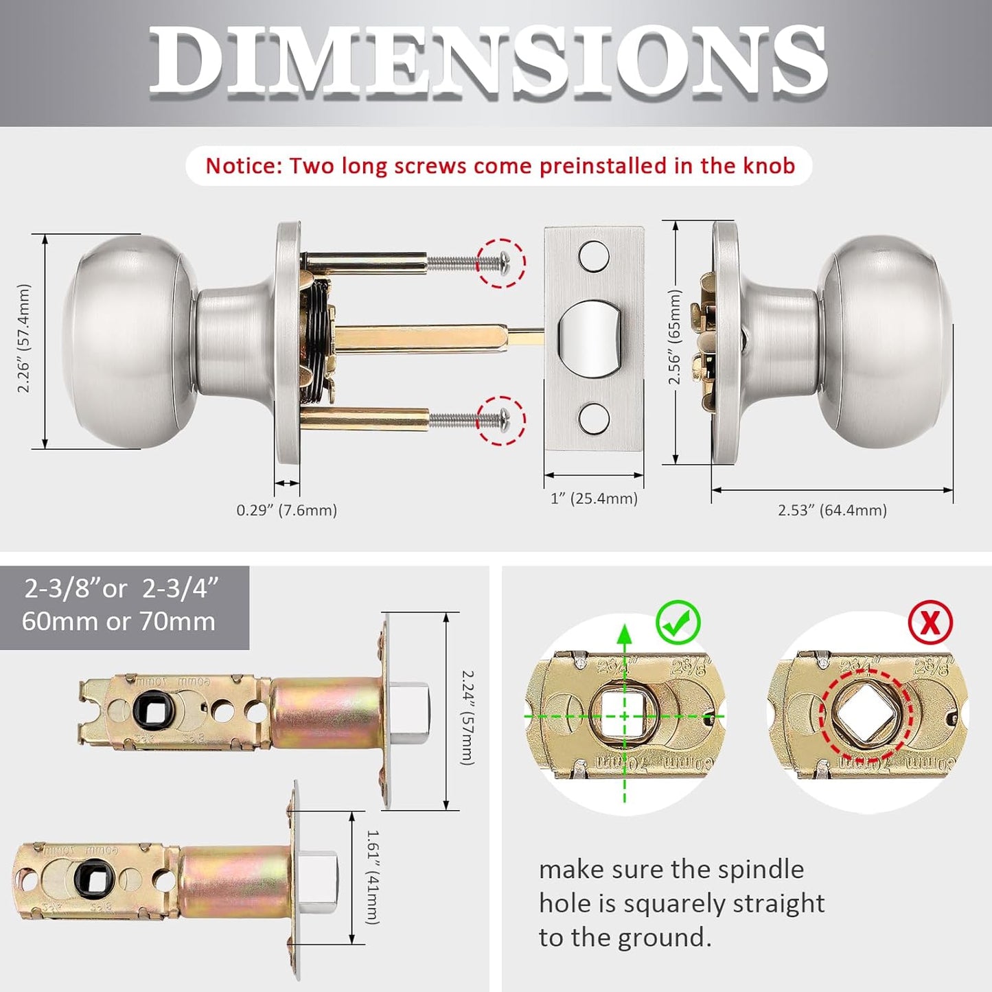 Probrico 8 Pack Satin Nickel Interior Passage Door Knobs - Keyless Closet Handleset Locks