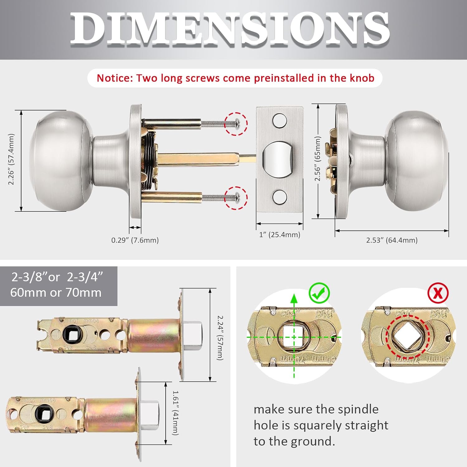 Probrico 8 Pack Satin Nickel Interior Passage Door Knobs - Keyless Closet Handleset Locks