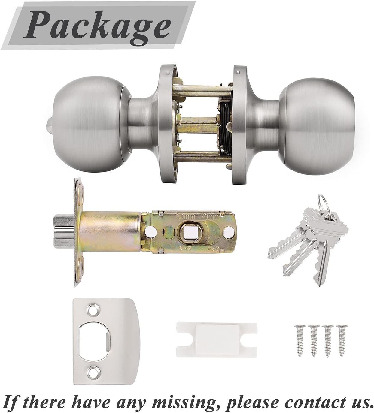 Probrico Brushed Nickel One Keyway Ball Door Knobs Entry Lock with Keys, 3 Pack Keyed Alike Door Locksets, Interior Exterior Keyed Hardware - WildKart