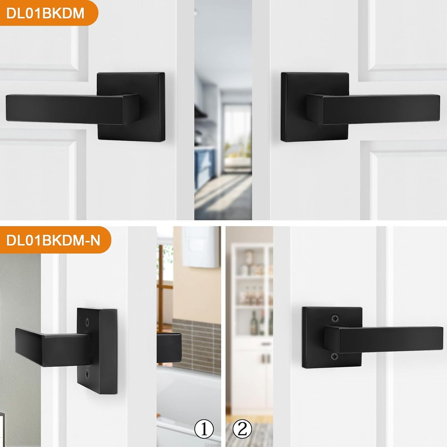 Probrico Matte Black Square French Doors Dummy Handles, Closet Balcony Pantry Hardware, Stainless Steel Levers, 4 Pack - WildKart