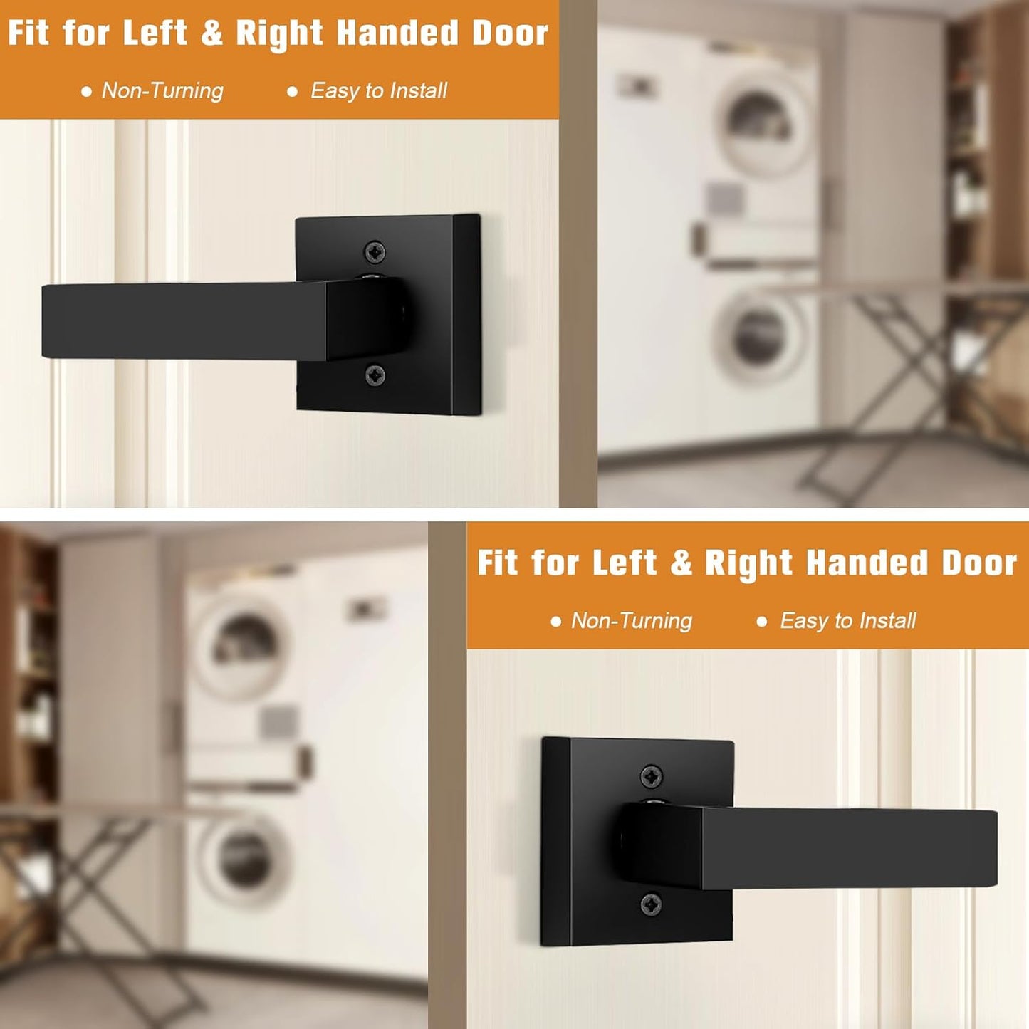 Probrico Matte Black Square French Doors Dummy Handles, Closet Balcony Pantry Hardware, Stainless Steel Levers, 4 Pack - WildKart