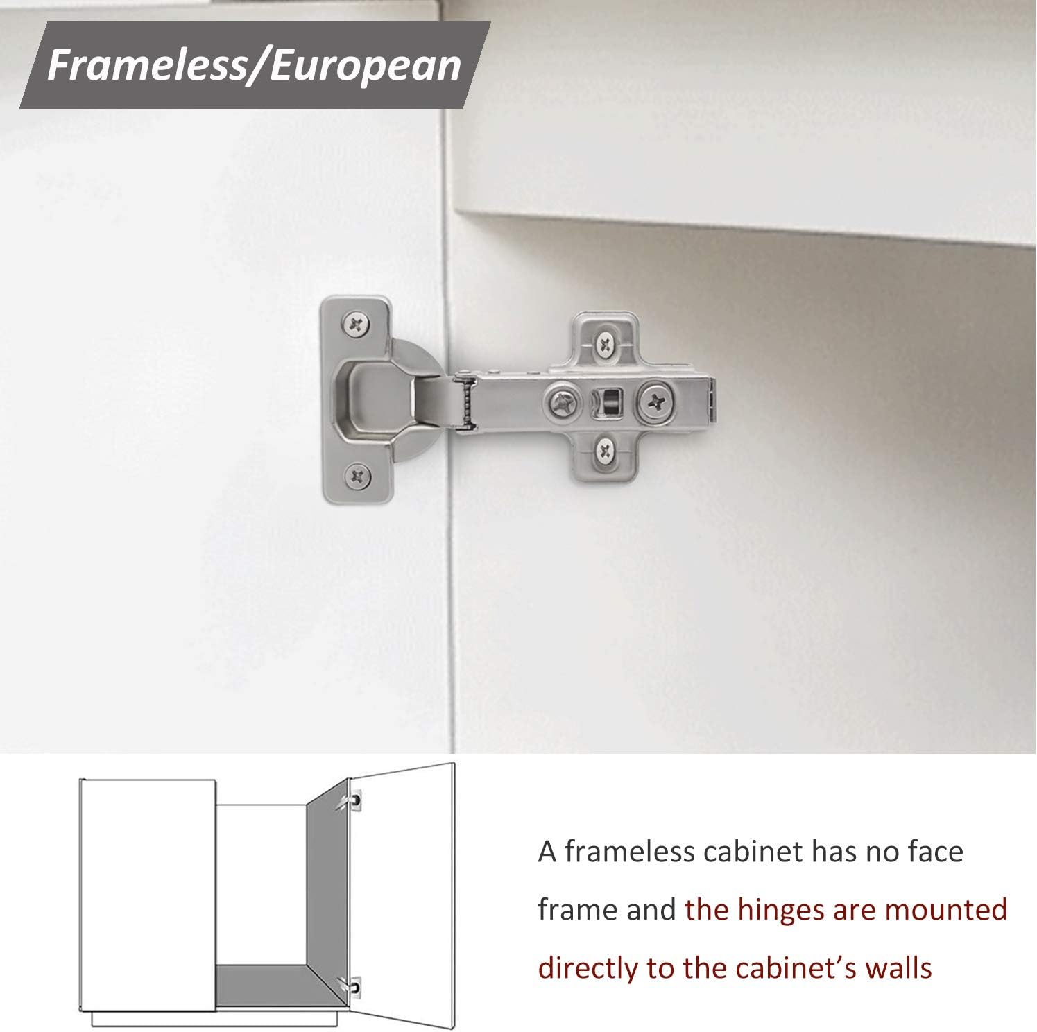 Probrico Soft Closing European Full Overlay Concealed Hinge with Mounting Plate - 105 Degree, 2 Pair