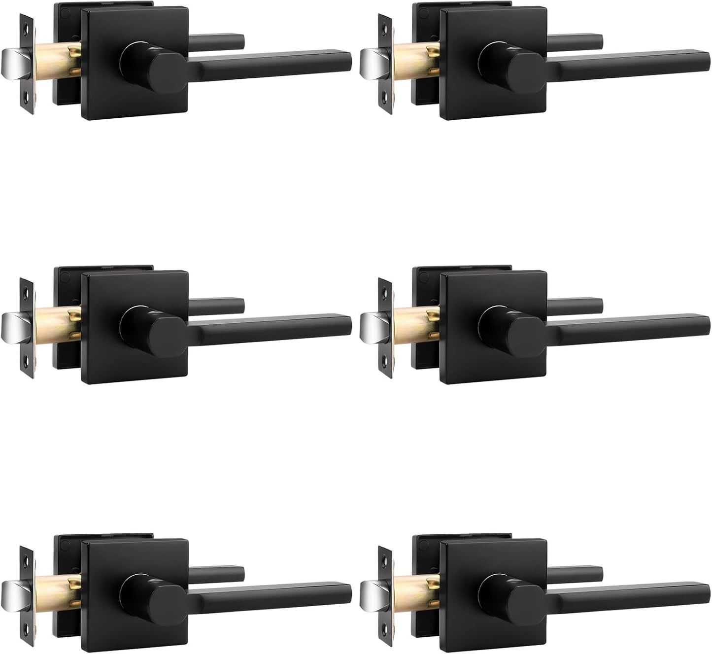 Probrico Square Black Passage Door Handle Keyless Lever Lock Set for Interior Closet Doors - 6 Pack