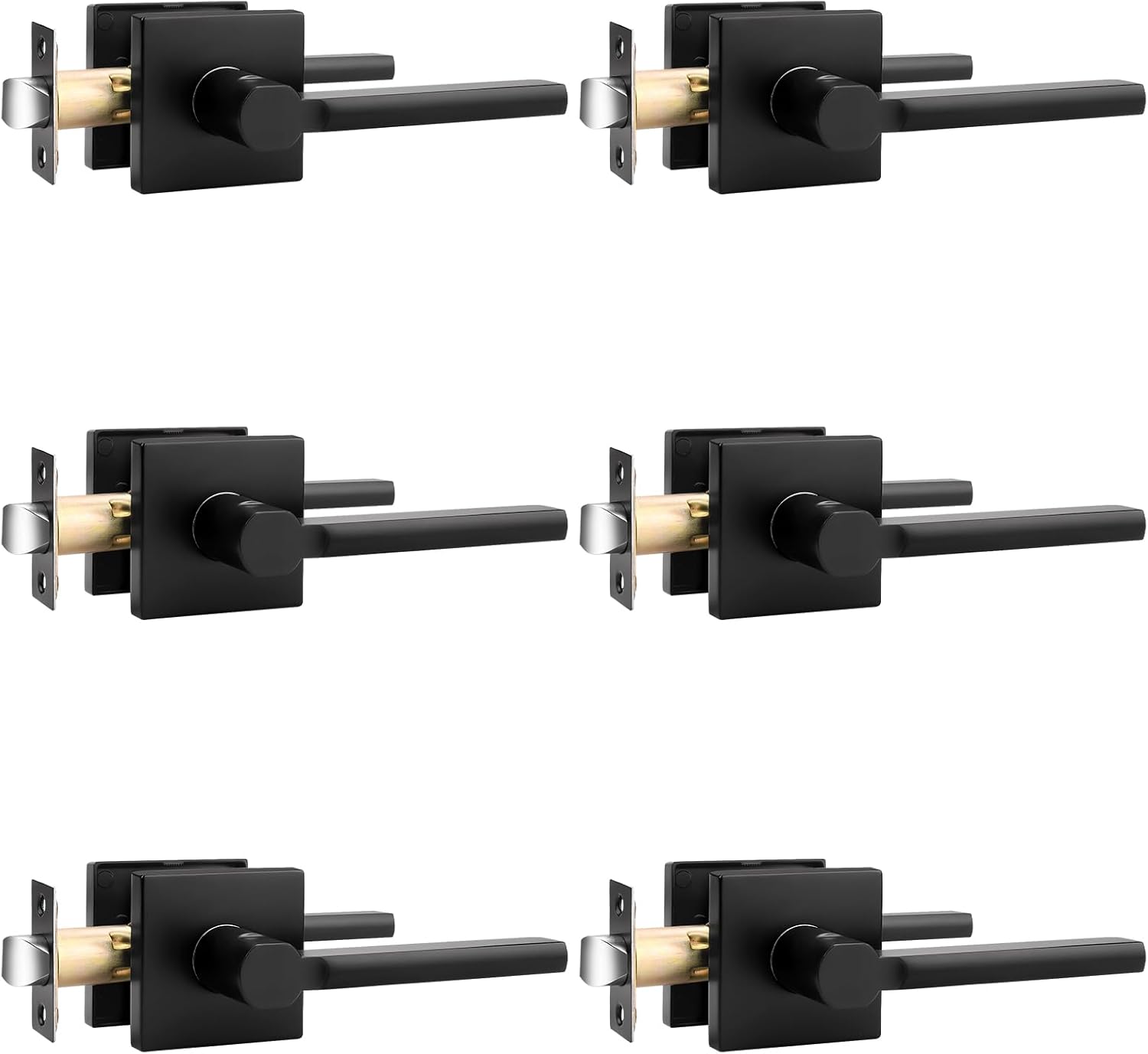 Probrico Square Black Passage Door Handle Keyless Lever Lock Set for Interior Closet Doors - 6 Pack