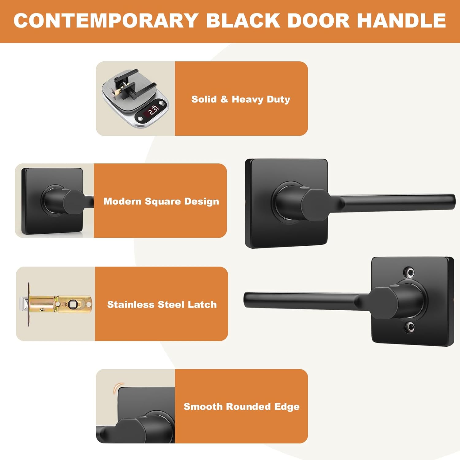 Probrico Square Black Passage Door Handle Keyless Lever Lock Set for Interior Closet Doors - 6 Pack