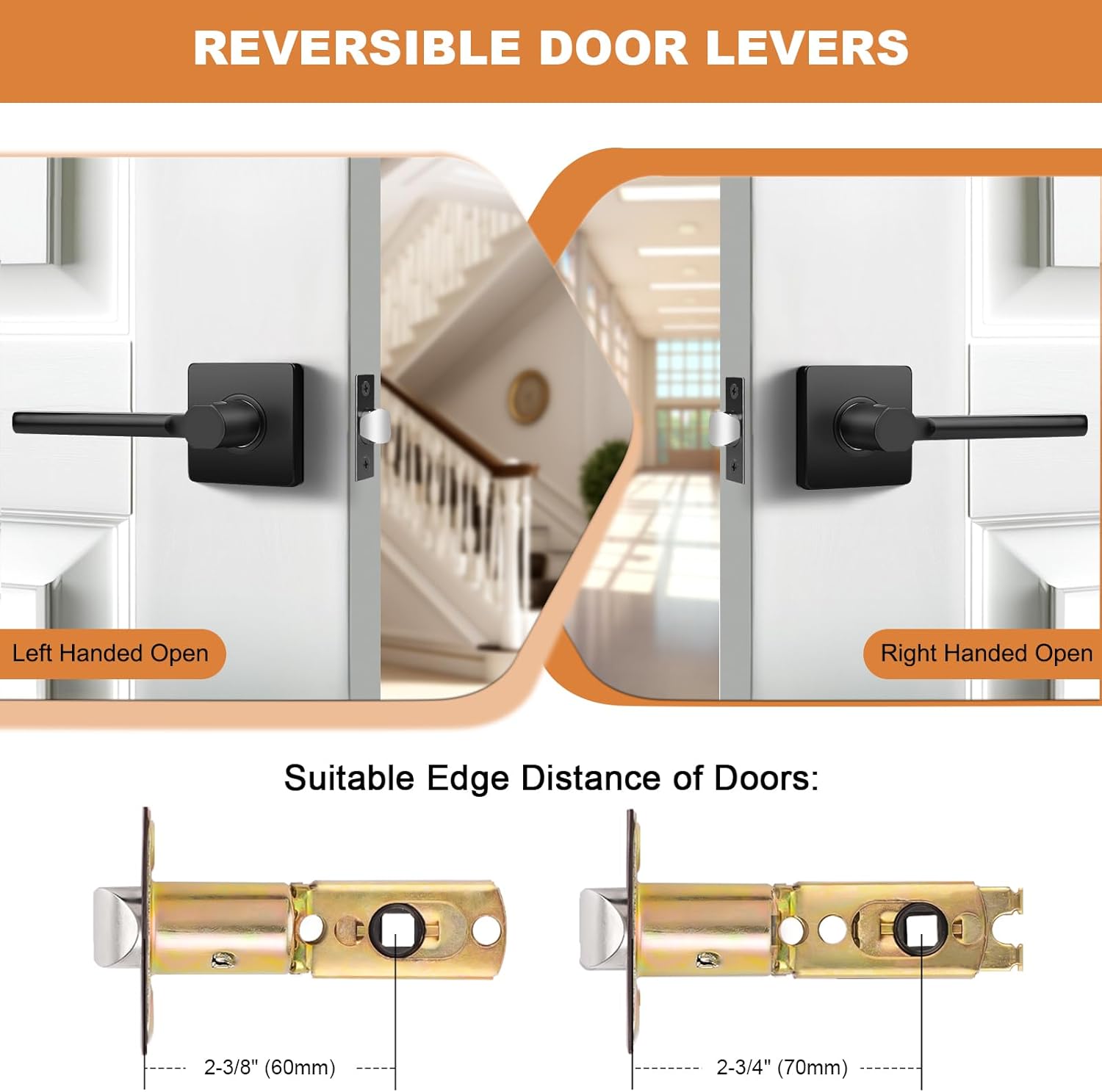 Probrico Square Black Passage Door Handle Keyless Lever Lock Set for Interior Closet Doors - 6 Pack