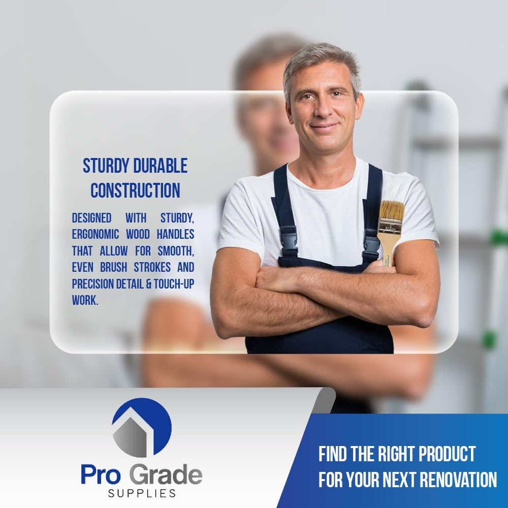 Professional Grade - Set of 12 2 Inch Chip Paint Brushes in Light Brown Color