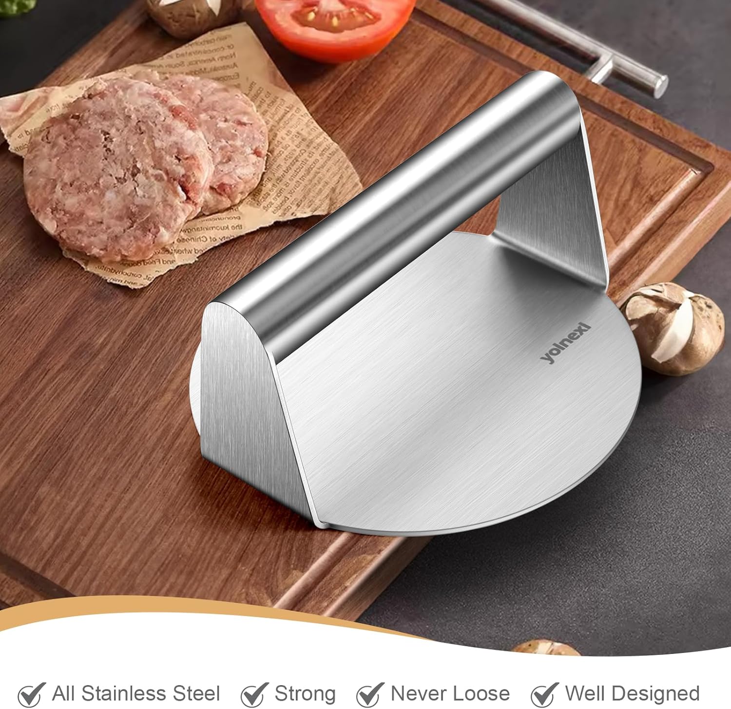 Professional Stainless Steel 5.5 Inch Round Burger Press for Griddle - Smashburger Tool for Bacon, Ground Beef, Sausage