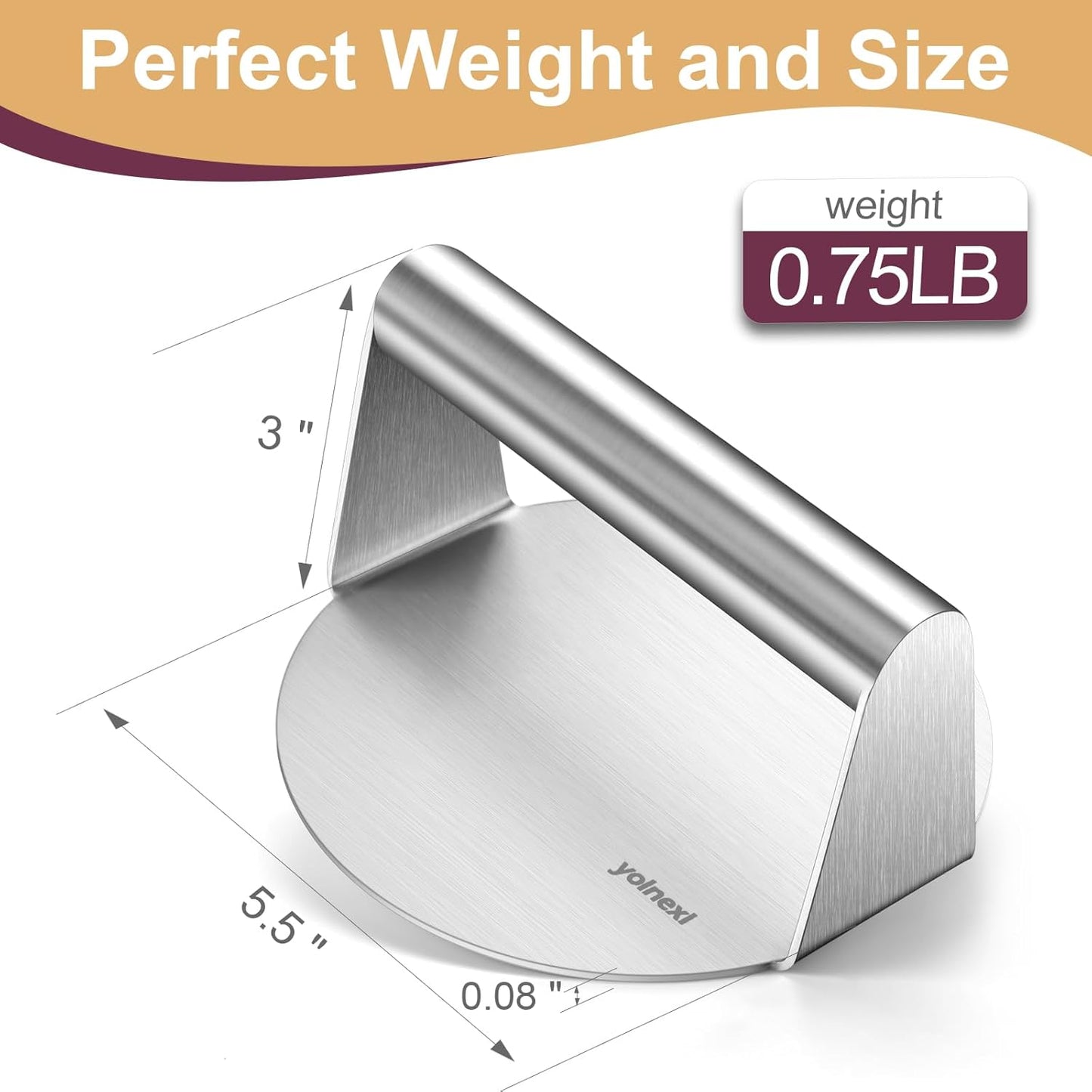 Professional Stainless Steel 5.5 Inch Round Burger Press for Griddle - Smashburger Tool for Bacon, Ground Beef, Sausage