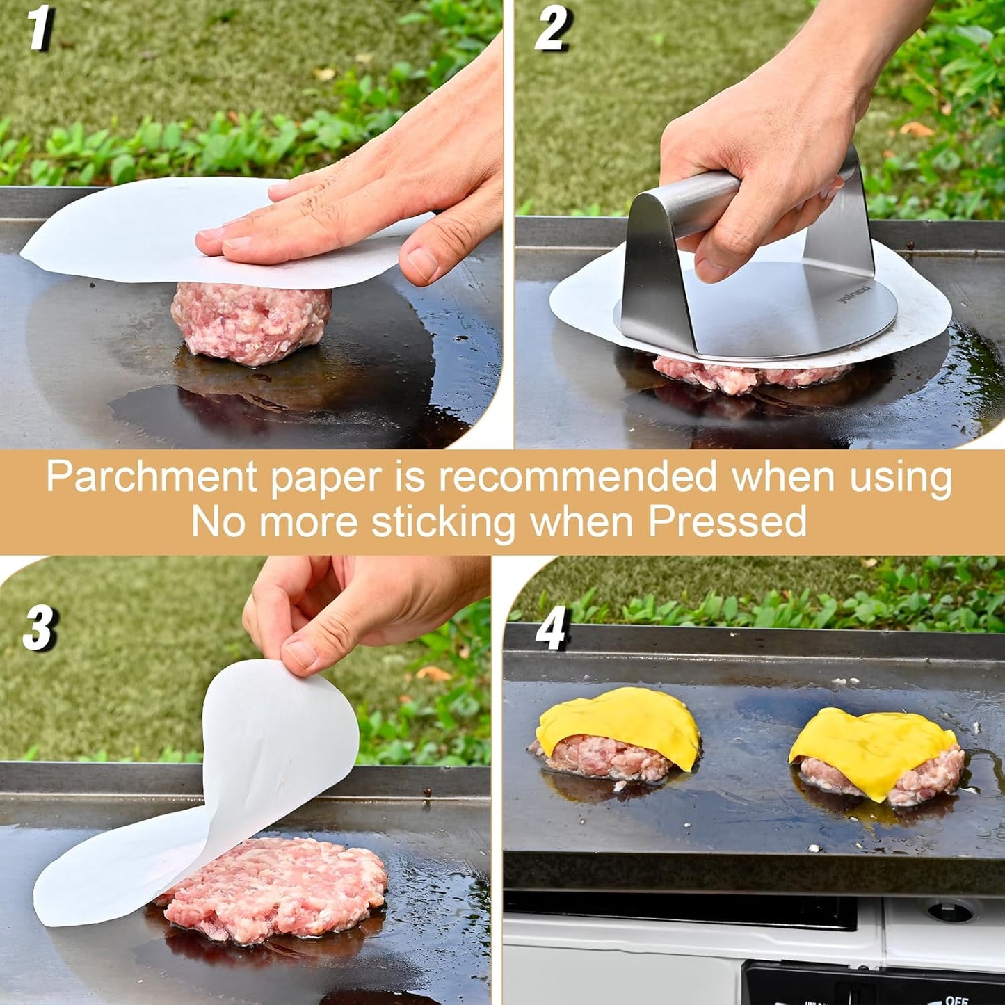 Professional Stainless Steel 5.5 Inch Round Burger Press for Griddle - Smashburger Tool for Bacon, Ground Beef, Sausage