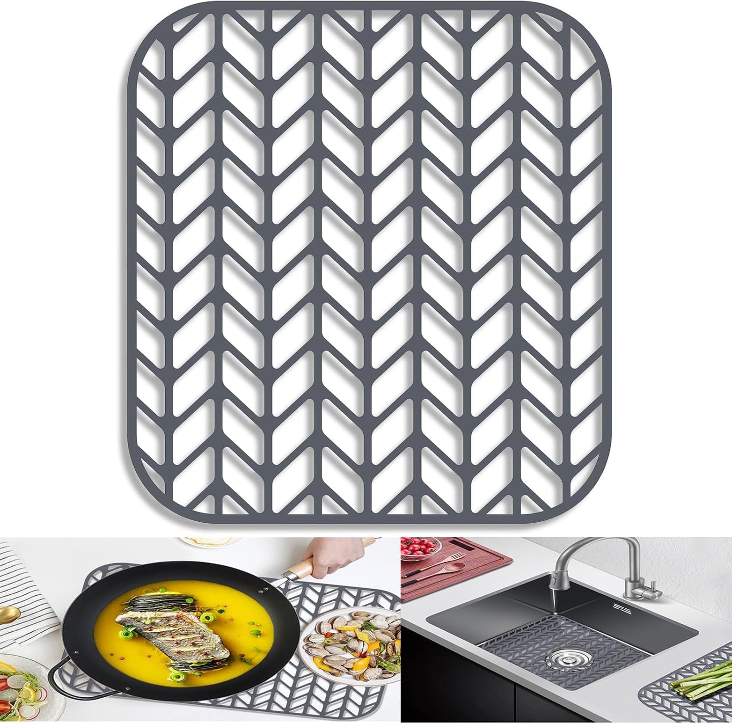 Protect Your Kitchen Sink with AWOKE 12.25" x 11.5" Silicone Sink Mat - Heat-resistant & Easy to Clean - Ideal for Stainless Steel Sink