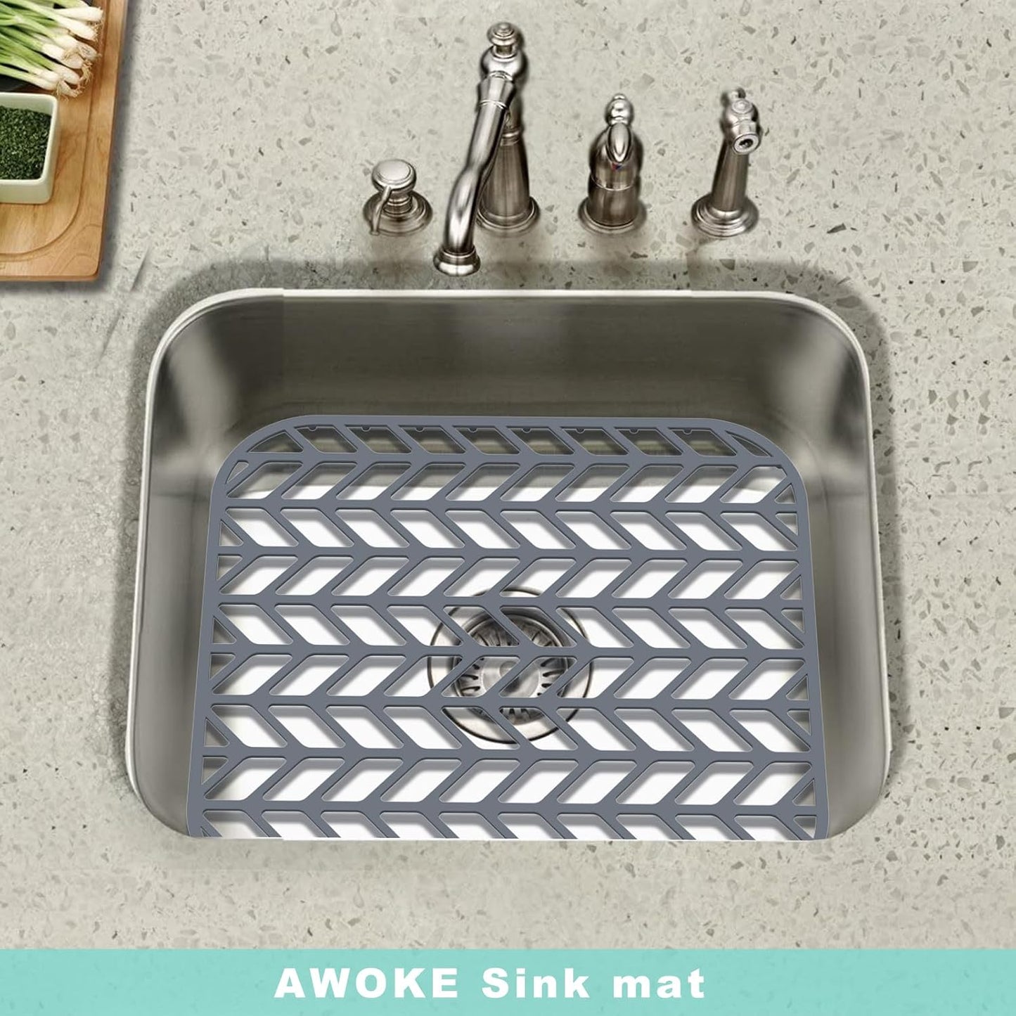 Protect Your Kitchen Sink with AWOKE 12.25" x 11.5" Silicone Sink Mat - Heat-resistant & Easy to Clean - Ideal for Stainless Steel Sink