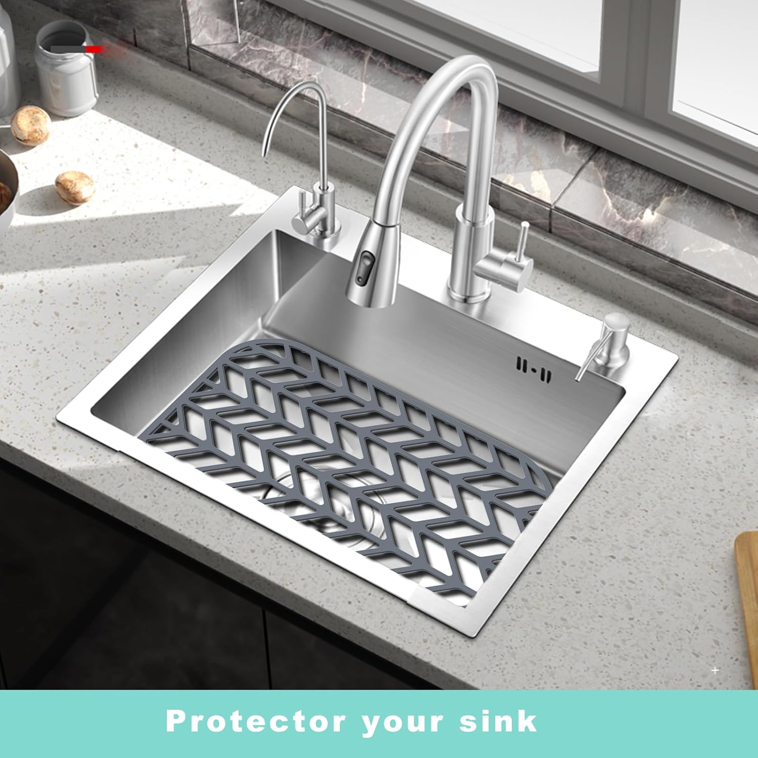 Protect Your Kitchen Sink with AWOKE 12.25" x 11.5" Silicone Sink Mat - Heat-resistant & Easy to Clean - Ideal for Stainless Steel Sink