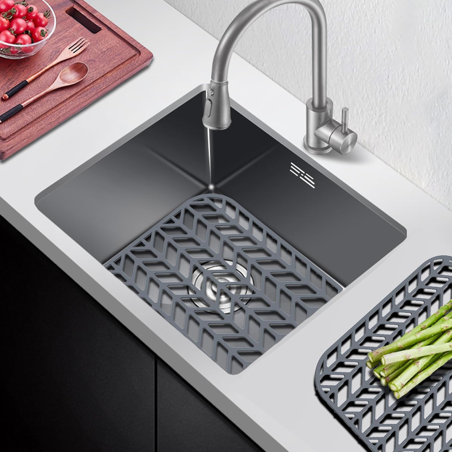 Protect Your Kitchen Sink with AWOKE 12.25" x 11.5" Silicone Sink Mat - Heat-resistant & Easy to Clean - Ideal for Stainless Steel Sink