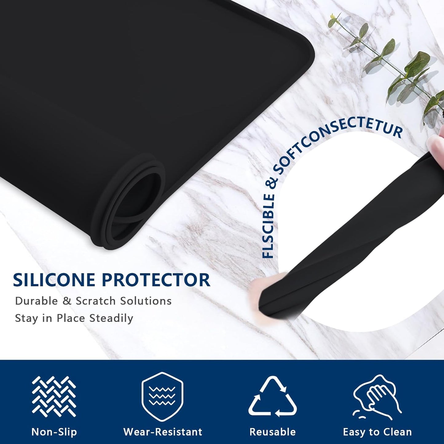 Protective Black Washer and Dryer Cover - 23.6" x 19.7" Non-Slip Silicone Mat for Washing Machine - Heat Resistant Laundry Appliance Top Cover for Home - 1 Piece