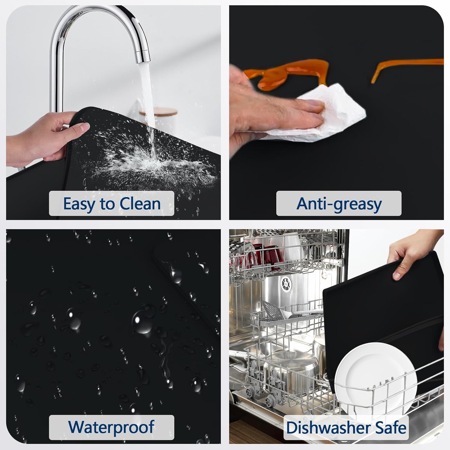 Protective Black Washer and Dryer Cover - 23.6" x 19.7" Non-Slip Silicone Mat for Washing Machine - Heat Resistant Laundry Appliance Top Cover for Home - 1 Piece