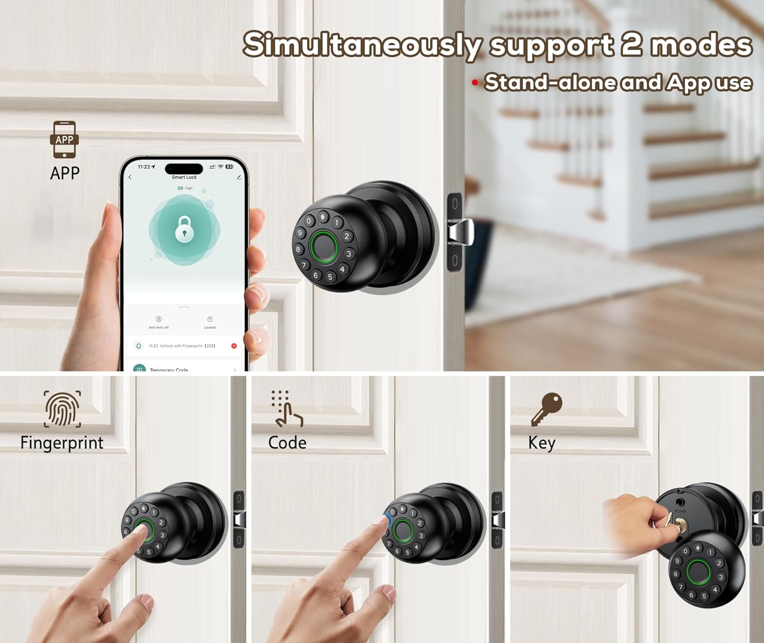 Pulido Smart Fingerprint Door Lock with Keypad and Real Buttons - No App Required - Ideal for Bedroom, Office, Apartment