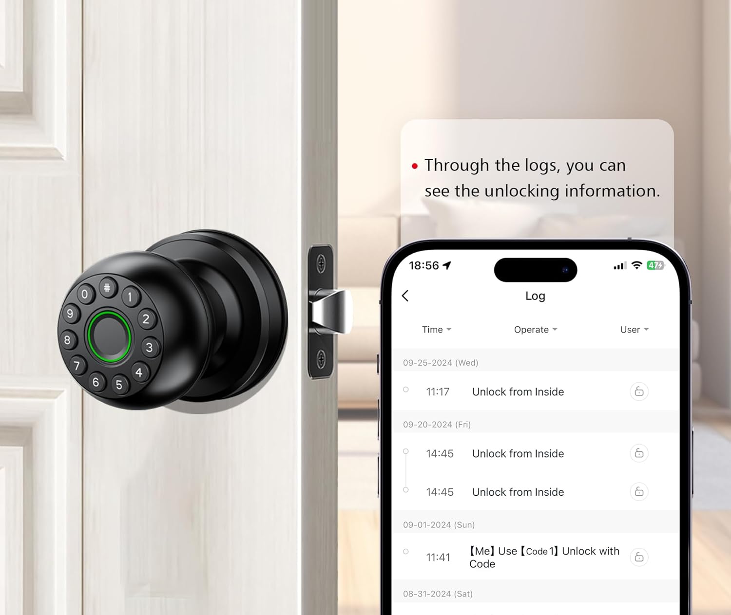 Pulido Smart Fingerprint Door Lock with Keypad and Real Buttons - No App Required - Ideal for Bedroom, Office, Apartment