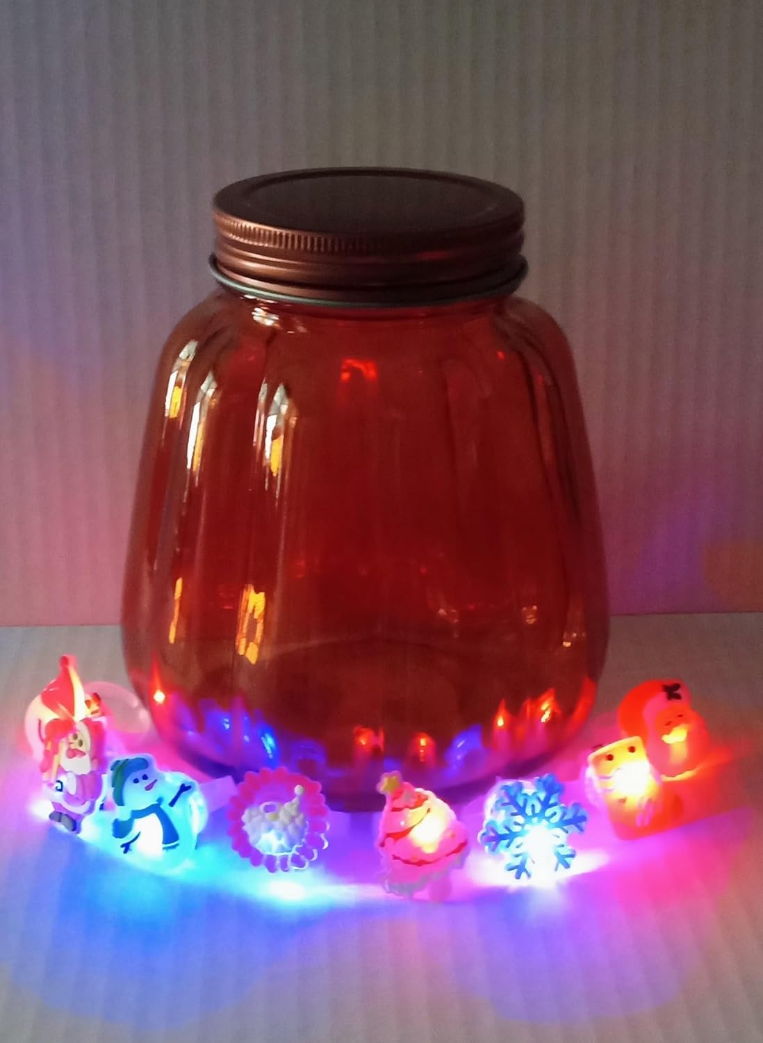 Pumpkin Shaped Glass Jars with Rose Gold Lids, Set of 2 Clear or Orange Jars + Bonus X-Mas Light-Up Ring