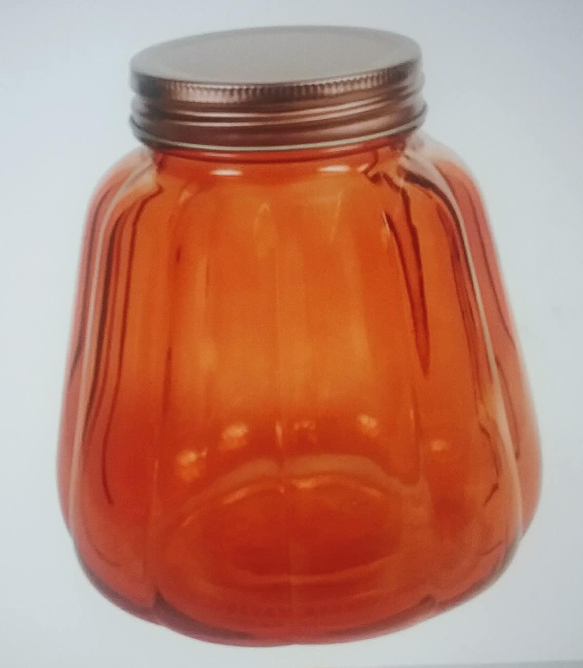 Pumpkin Shaped Glass Jars with Rose Gold Lids, Set of 2 Clear or Orange Jars + Bonus X-Mas Light-Up Ring