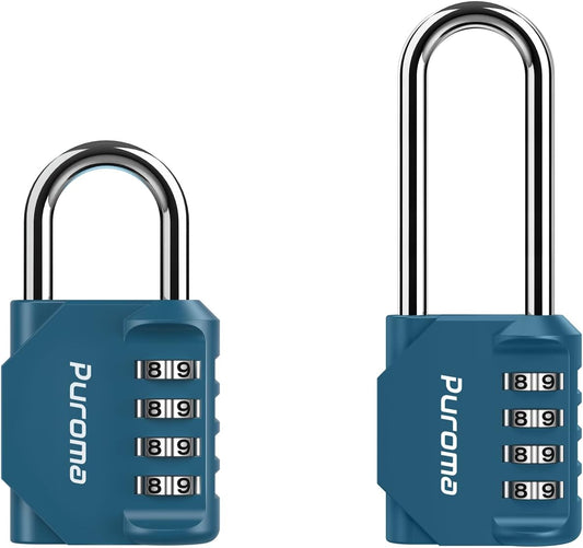 Puroma 1 Pack 4 Digit Combination Lock Outdoor Waterproof Padlock with Long Shackle for School Gym Locker
