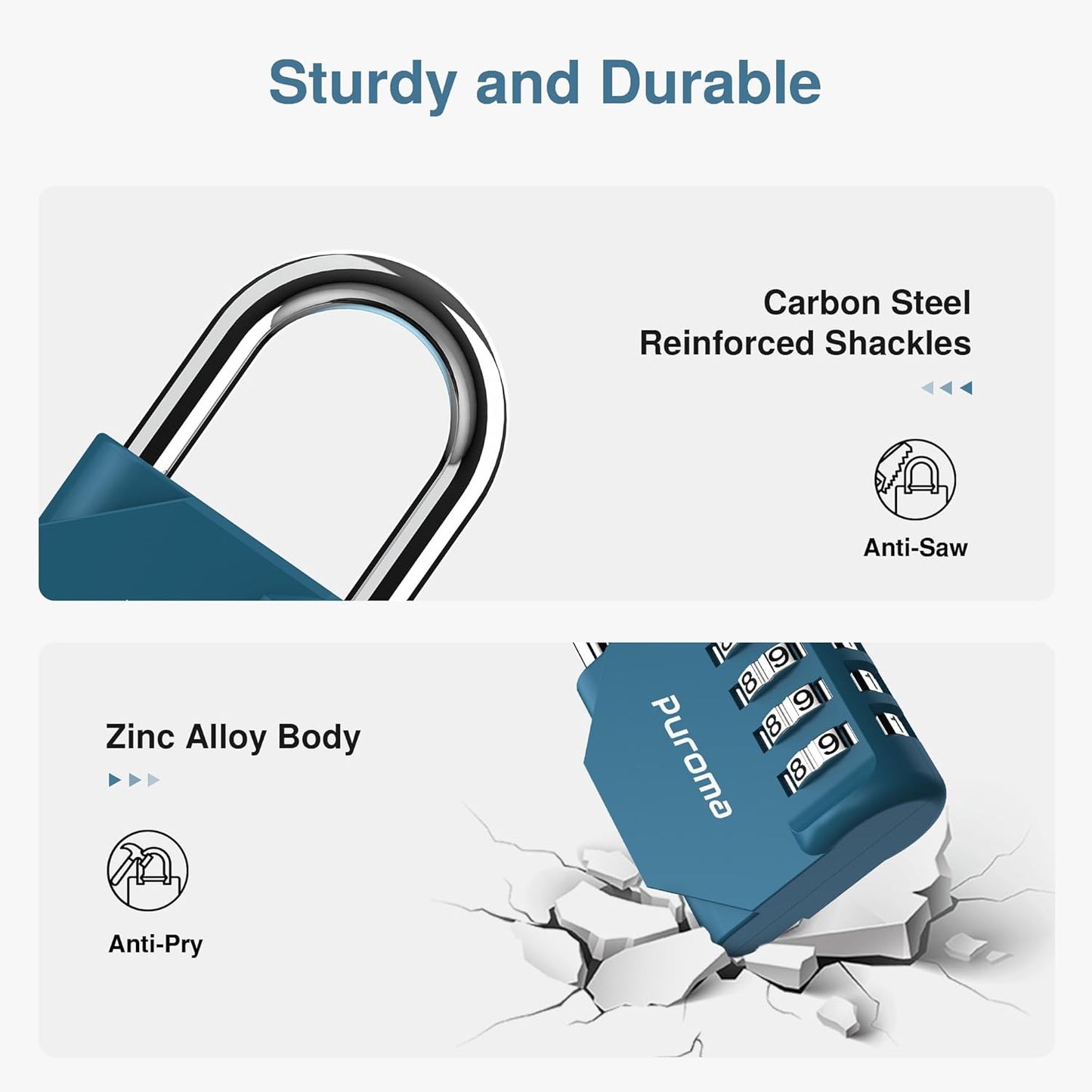 Puroma 1 Pack 4 Digit Combination Lock Outdoor Waterproof Padlock with Long Shackle for School Gym Locker