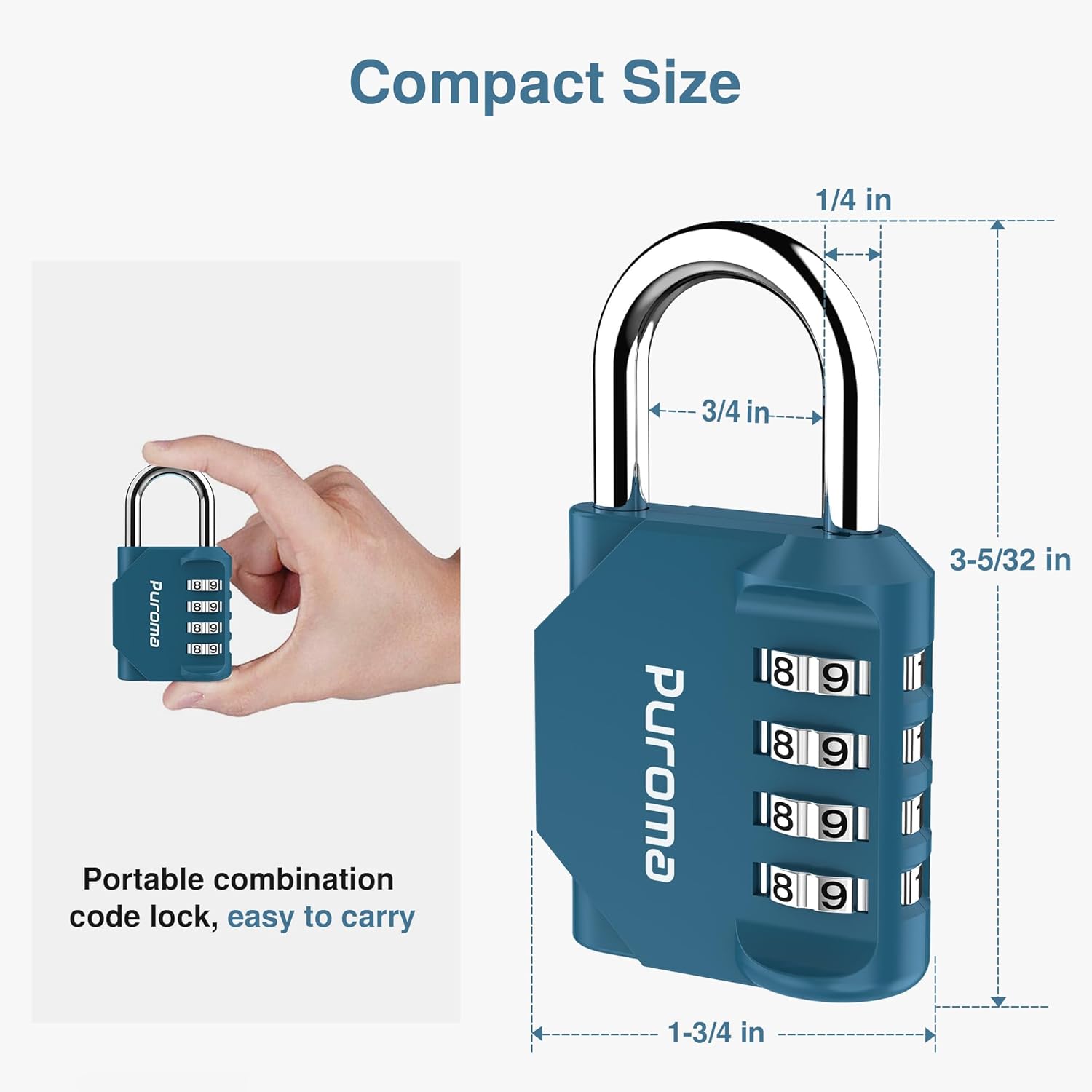 Puroma 1 Pack 4 Digit Combination Lock Outdoor Waterproof Padlock with Long Shackle for School Gym Locker