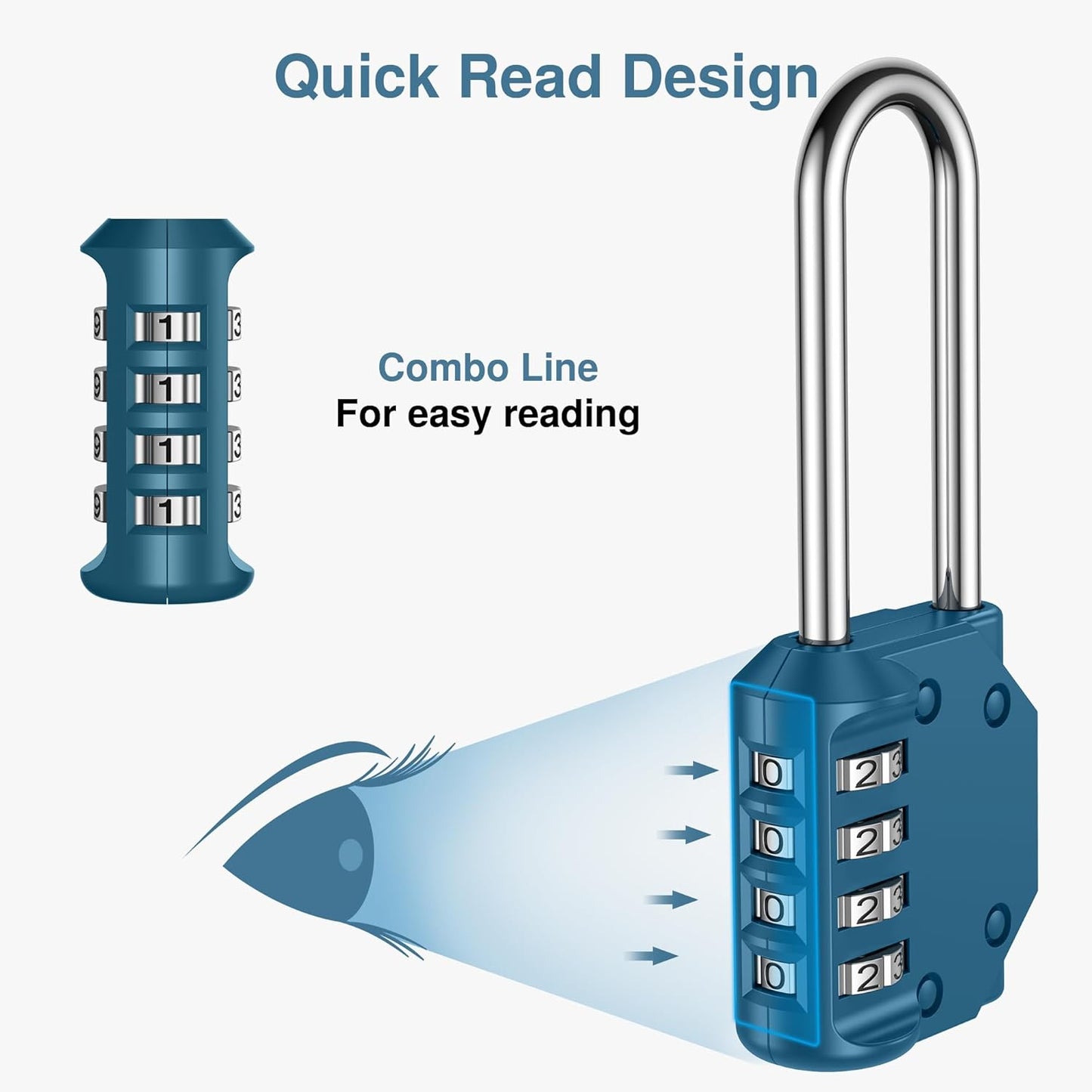 Puroma 1 Pack 4 Digit Combination Lock Outdoor Waterproof Padlock with Long Shackle for School Gym Locker