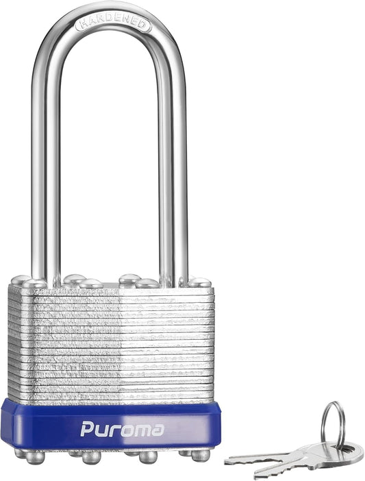 Puroma 2" Long Shackle Heavy-Duty Padlock - Keyed Alike Lock for Sheds, Gates, Fences, Toolbox - Silver, 1 Pack - WildKart