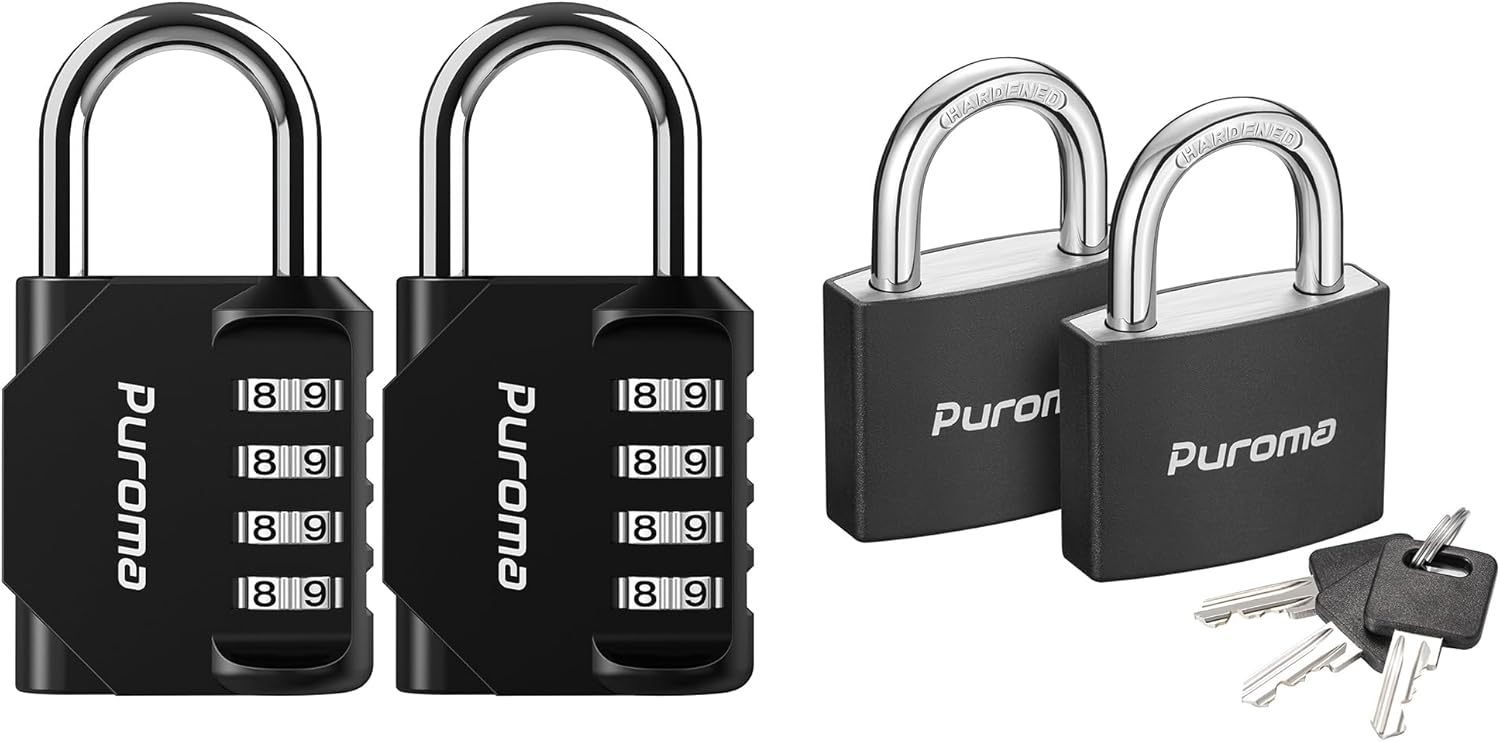 Puroma 2 Pack Outdoor Combination Code Lock & Aluminum Keyed Padlock Set - Waterproof Locks for School Gym Locker, Fence, Shed, Toolbox