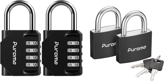 Puroma 2 Pack Outdoor Combination Code Lock & Aluminum Keyed Padlock Set - Waterproof Locks for School Gym Locker, Fence, Shed, Toolbox