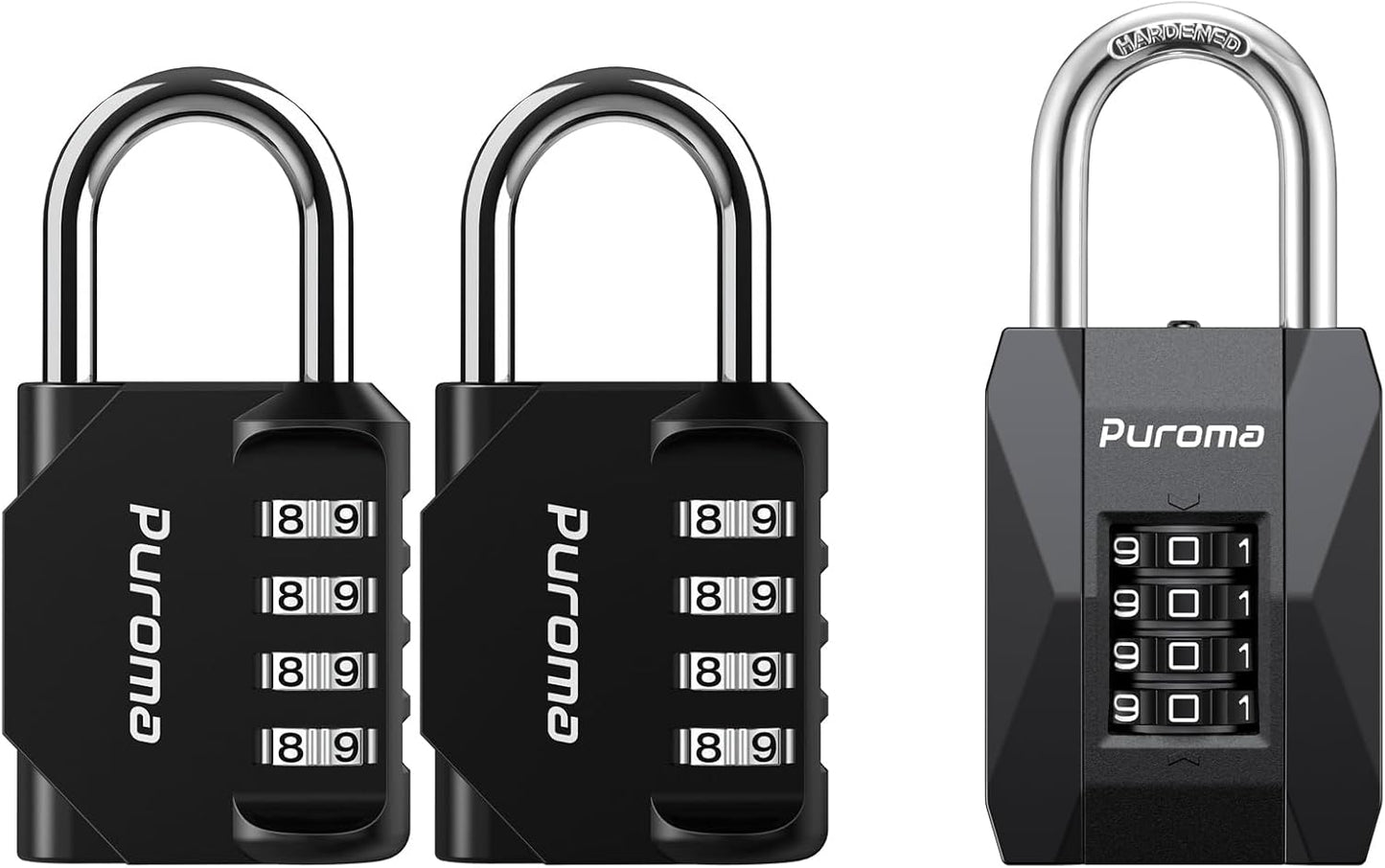 Puroma 3 Pack 4 Digit Combination Locks for Outdoor and Gym Lockers - Heavy Duty Weatherproof Padlocks with Resettable Code