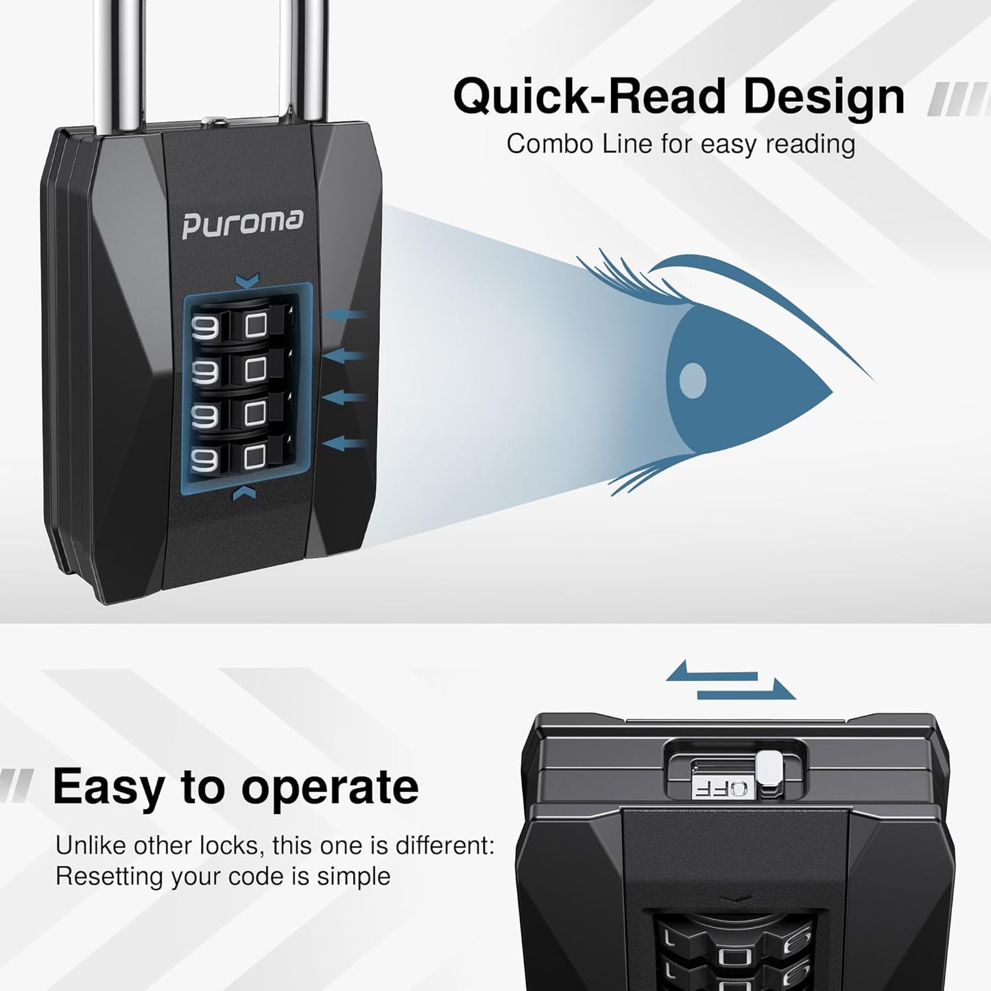 Puroma 3 Pack 4 Digit Combination Locks for Outdoor and Gym Lockers - Heavy Duty Weatherproof Padlocks with Resettable Code