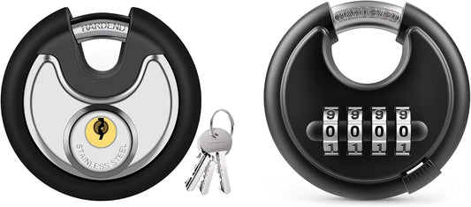 Puroma Combination Lock, 4 Digit Disc Padlock with Hardened Steel Shackle, and Keyed Padlock, Stainless Steel Discus Lock Heavy Duty Locks with 3 Keys