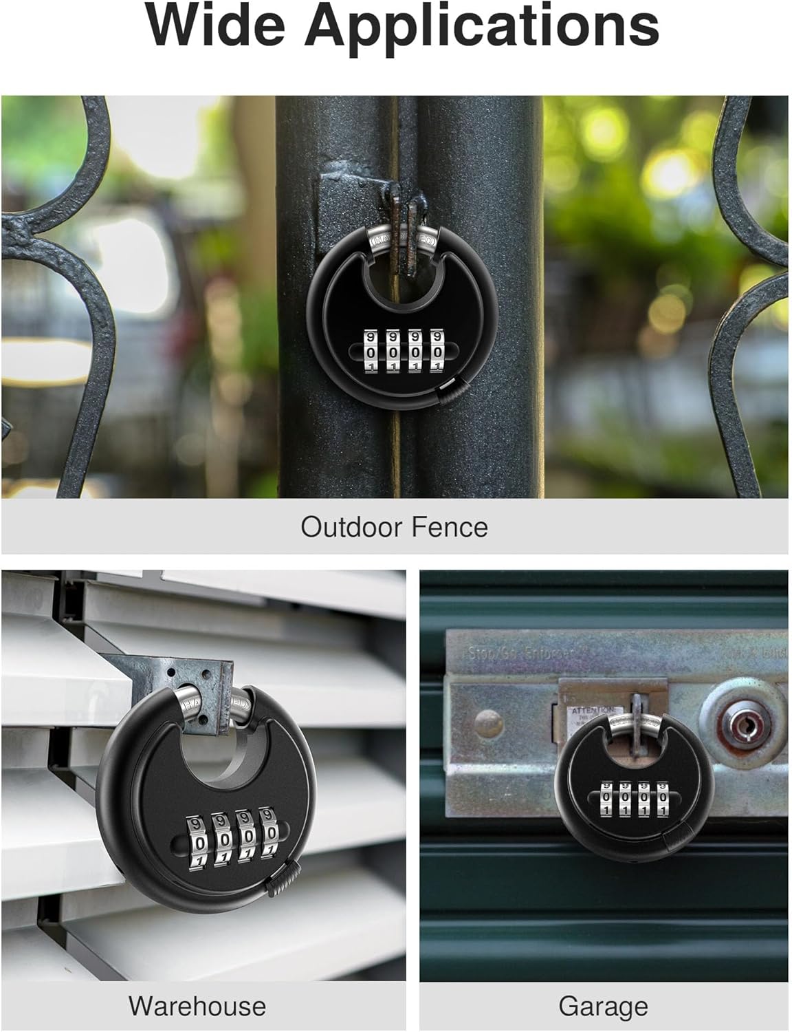 Puroma Combination Lock, 4 Digit Disc Padlock with Hardened Steel Shackle, and Keyed Padlock, Stainless Steel Discus Lock Heavy Duty Locks with 3 Keys