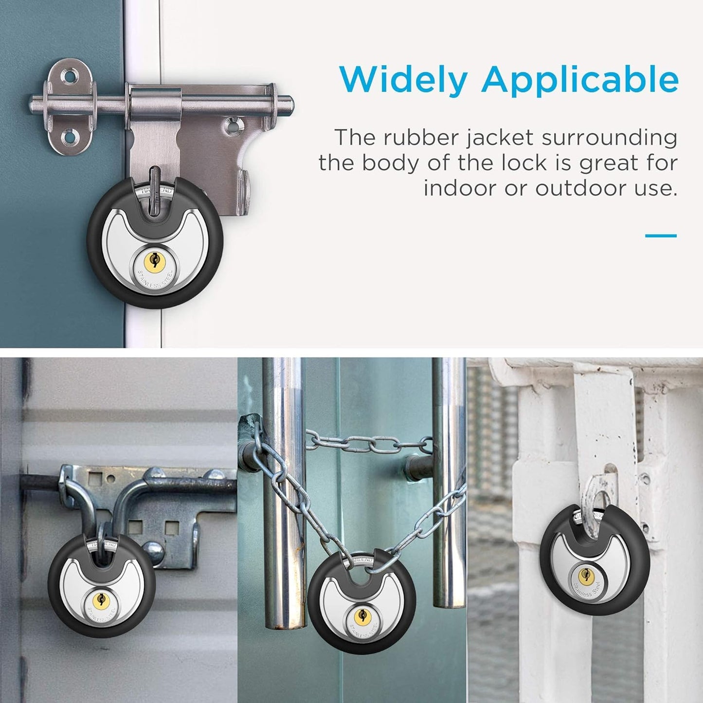 Puroma Combination Lock, 4 Digit Disc Padlock with Hardened Steel Shackle, and Keyed Padlock, Stainless Steel Discus Lock Heavy Duty Locks with 3 Keys