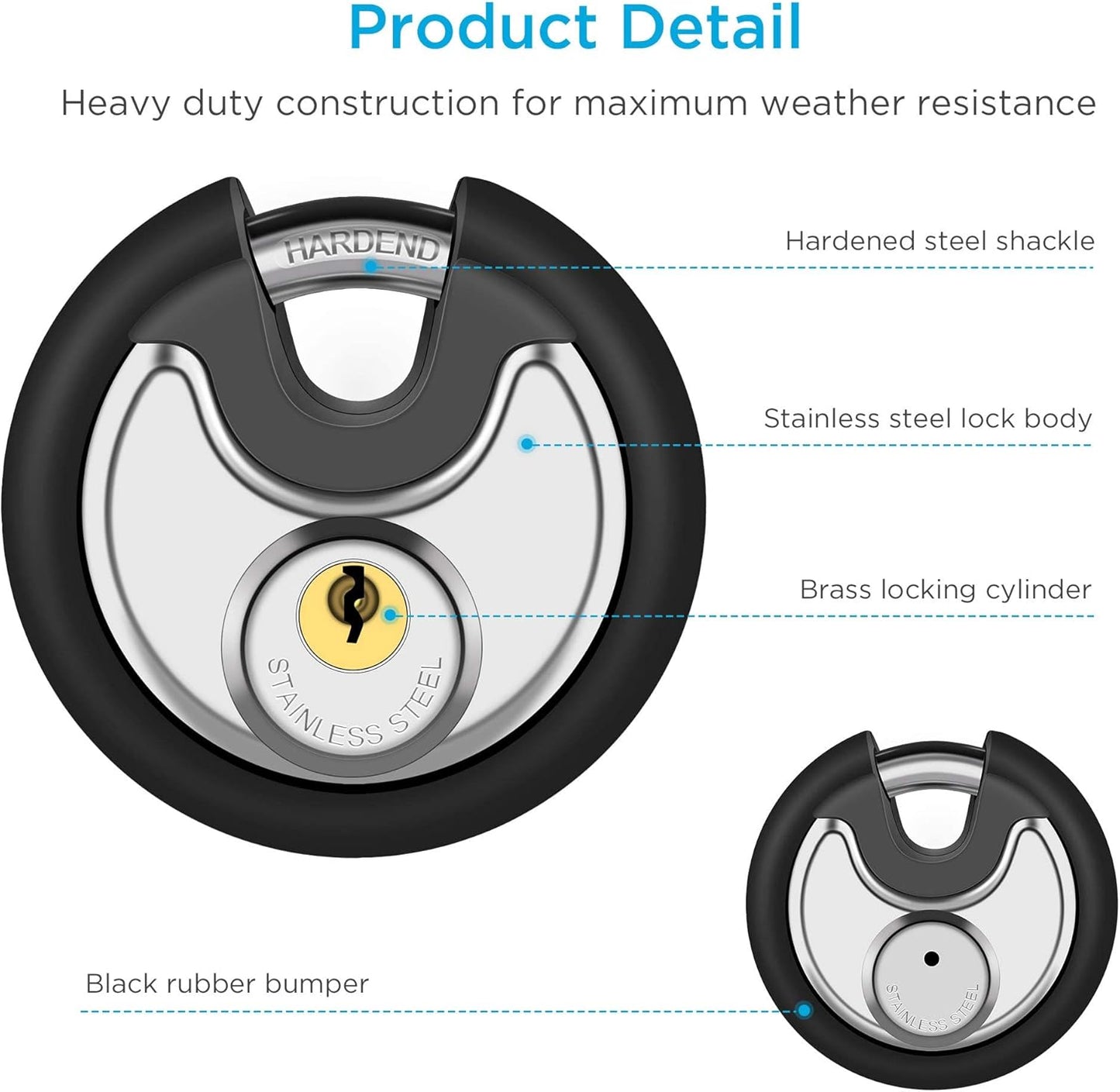 Puroma Combination Lock, 4 Digit Disc Padlock with Hardened Steel Shackle, and Keyed Padlock, Stainless Steel Discus Lock Heavy Duty Locks with 3 Keys