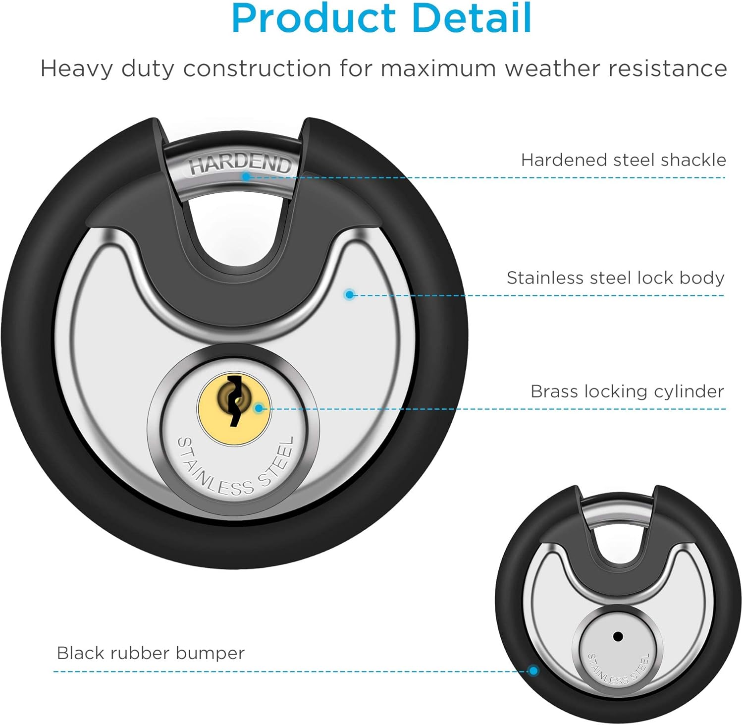 Puroma Combination Lock, 4 Digit Disc Padlock with Hardened Steel Shackle, and Keyed Padlock, Stainless Steel Discus Lock Heavy Duty Locks with 3 Keys