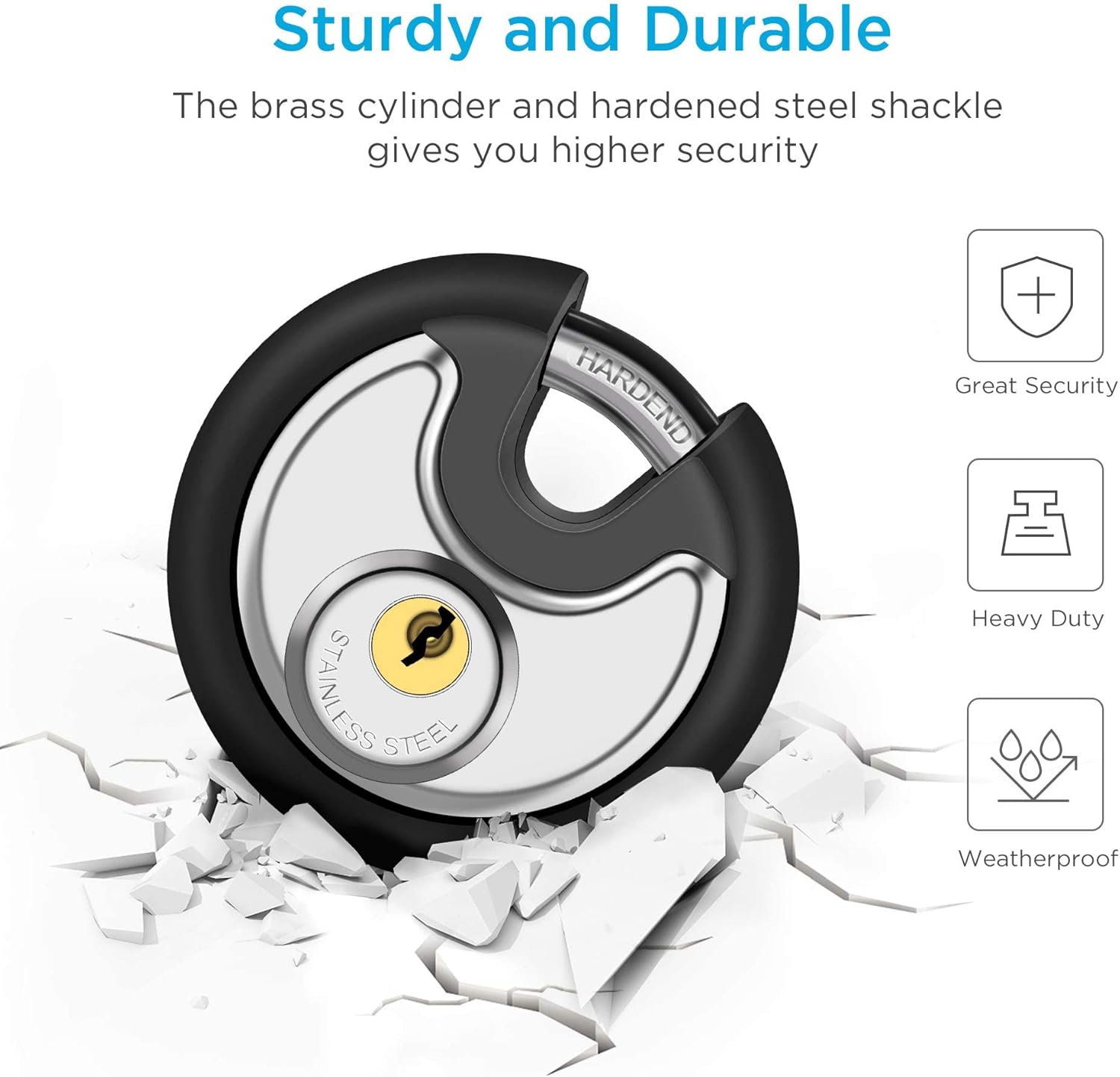 Puroma Combination Lock, 4 Digit Disc Padlock with Hardened Steel Shackle, and Keyed Padlock, Stainless Steel Discus Lock Heavy Duty Locks with 3 Keys