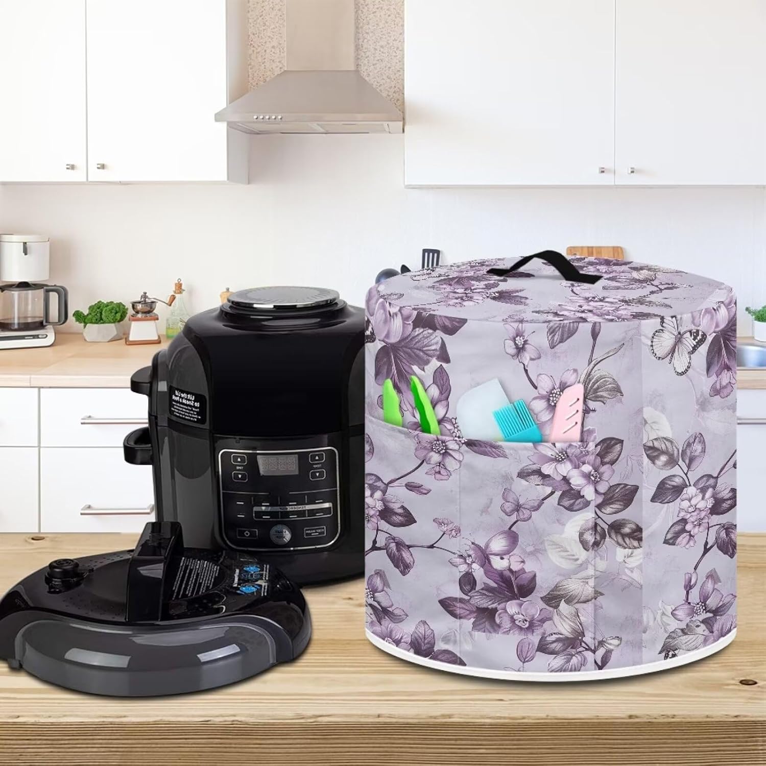 Purple Flower Butterfly 6Qt Instant Pot Rice Cooker Cover - Round Protective Dust-Proof Stain Resistant Electric Appliance Cover - Easy to Clean Kitchen Tool