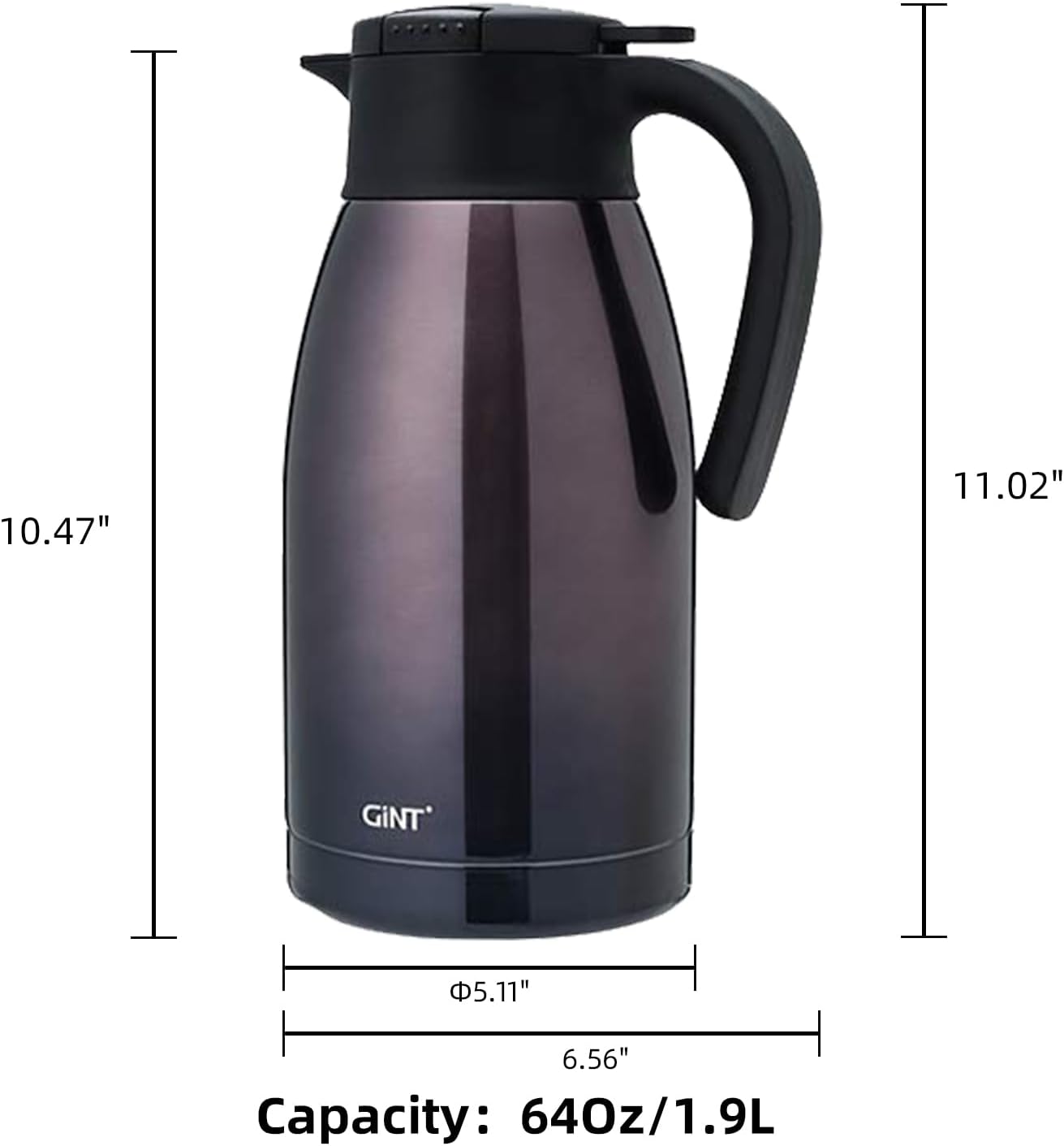 Purple Stainless Steel Coffee Carafe - 1.9L Insulated Thermos