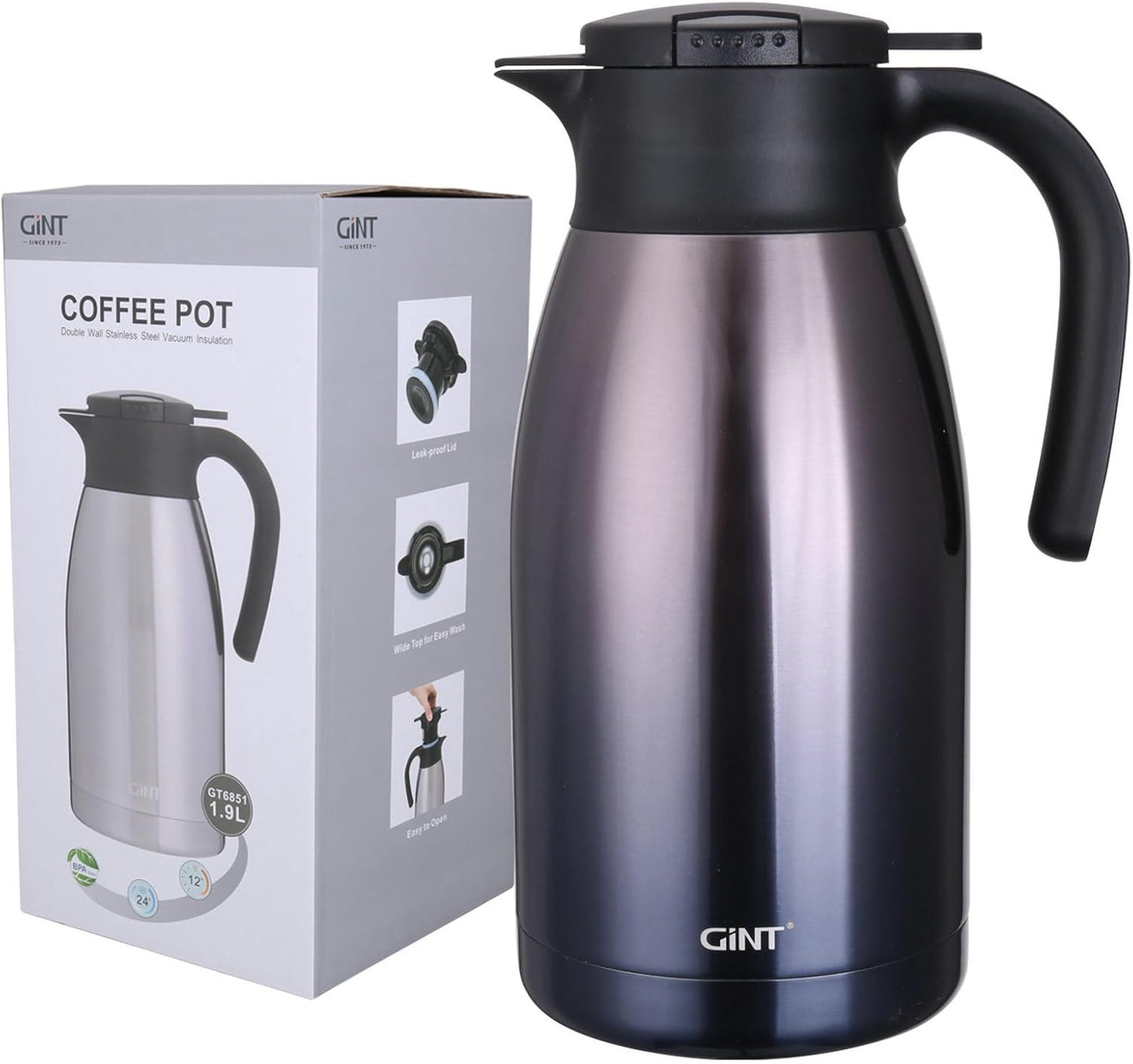 Purple Stainless Steel Coffee Carafe - 1.9L Insulated Thermos
