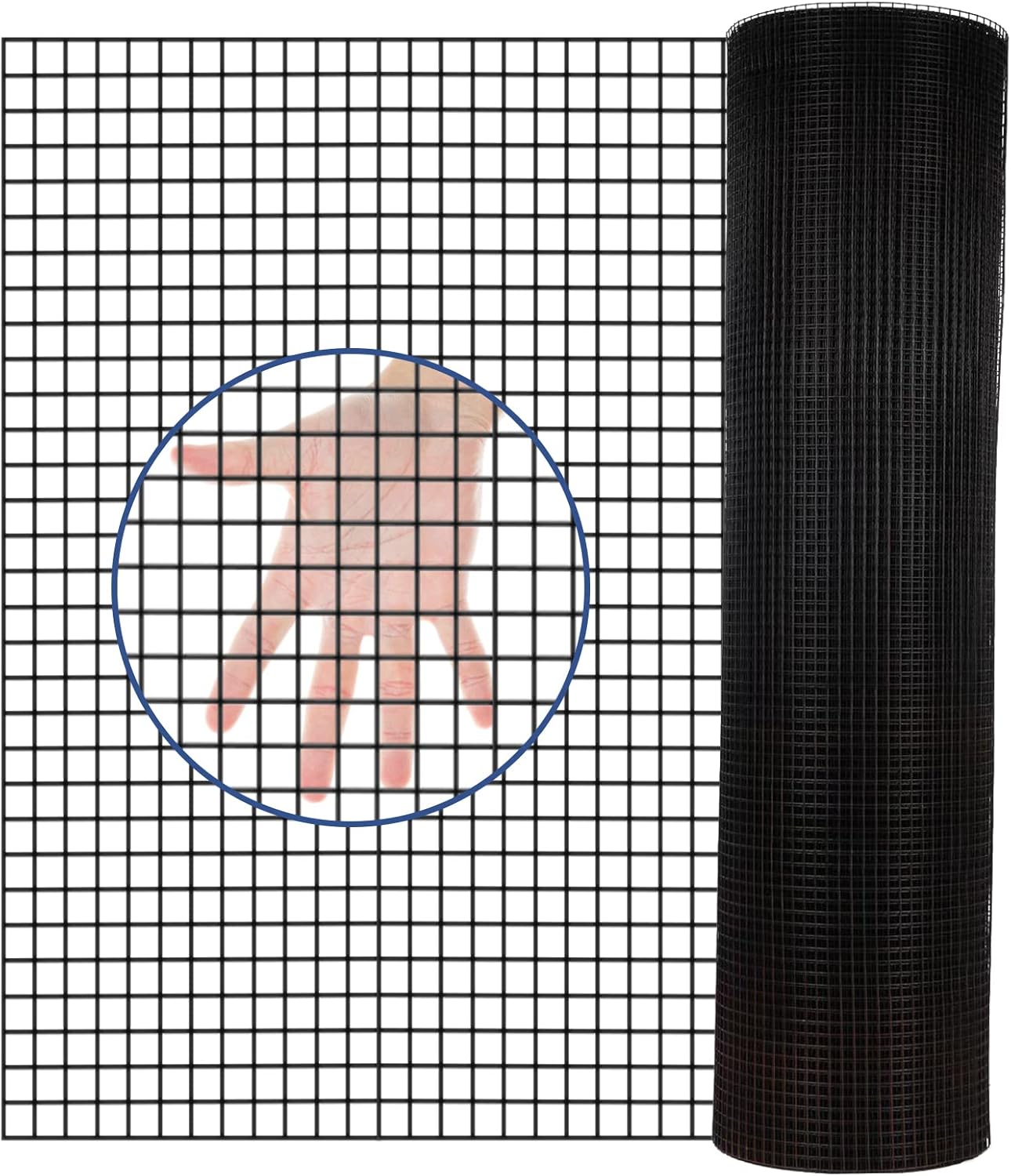 PVC Coated Wire Mesh 48'' x 50' 1/4 inch Black Vinyl Coated Fence - 19 Gauge Chain Link Fence for Chicken Coop and Home Improvement - WildKart