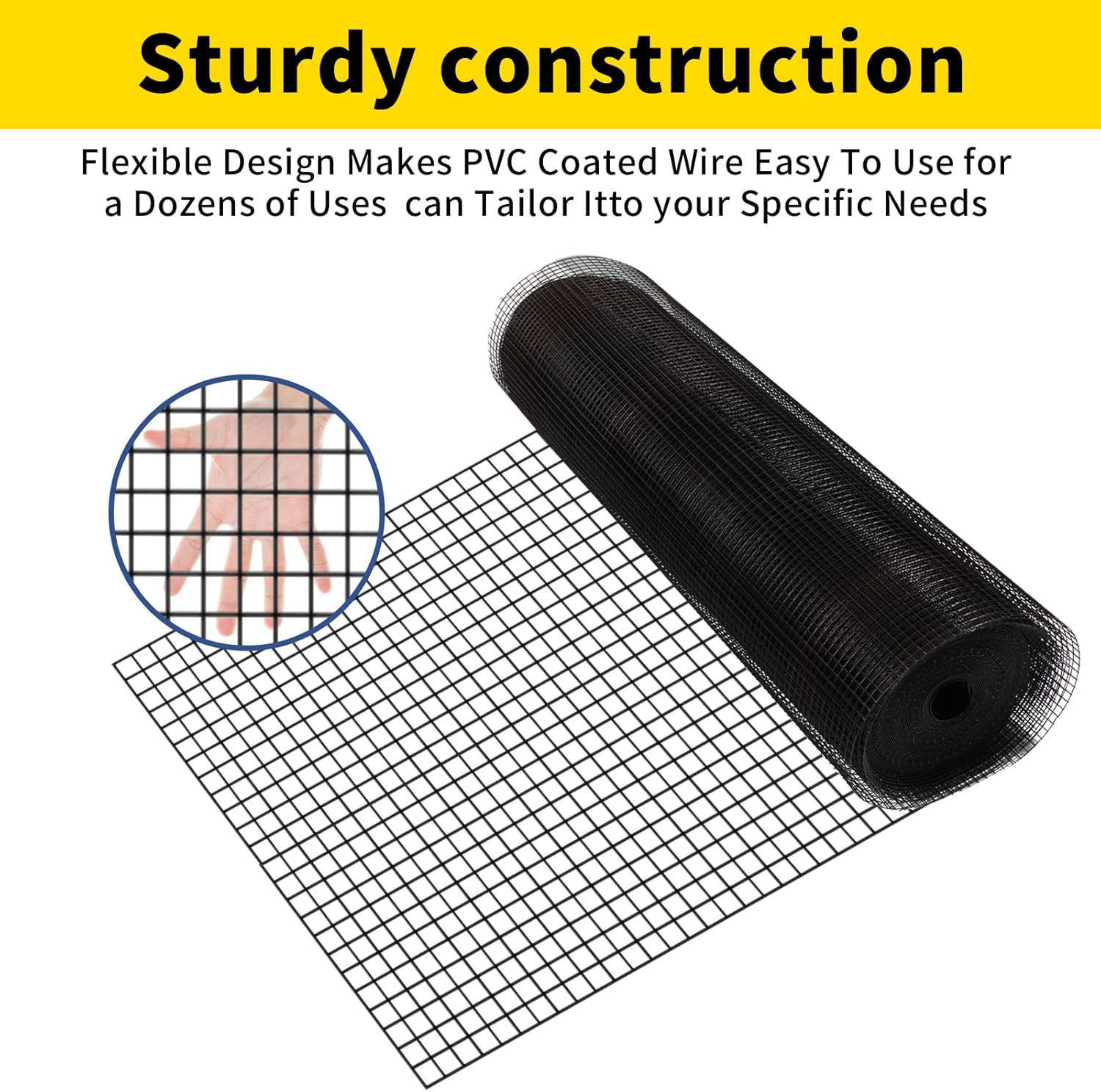 PVC Coated Wire Mesh 48'' x 50' 1/4 inch Black Vinyl Coated Fence - 19 Gauge Chain Link Fence for Chicken Coop and Home Improvement - WildKart