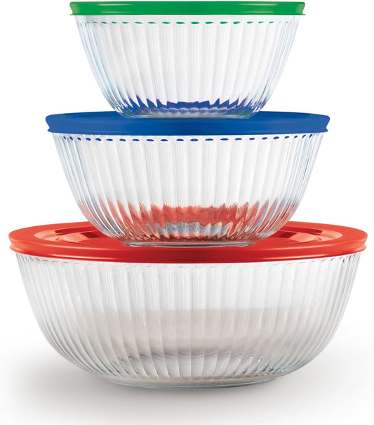 Pyrex 3-Pack Glass Mixing Bowls Set with Lids - BPA-Free, Prepping & Baking Food Storage - Dishwasher, Microwave, Freezer Safe