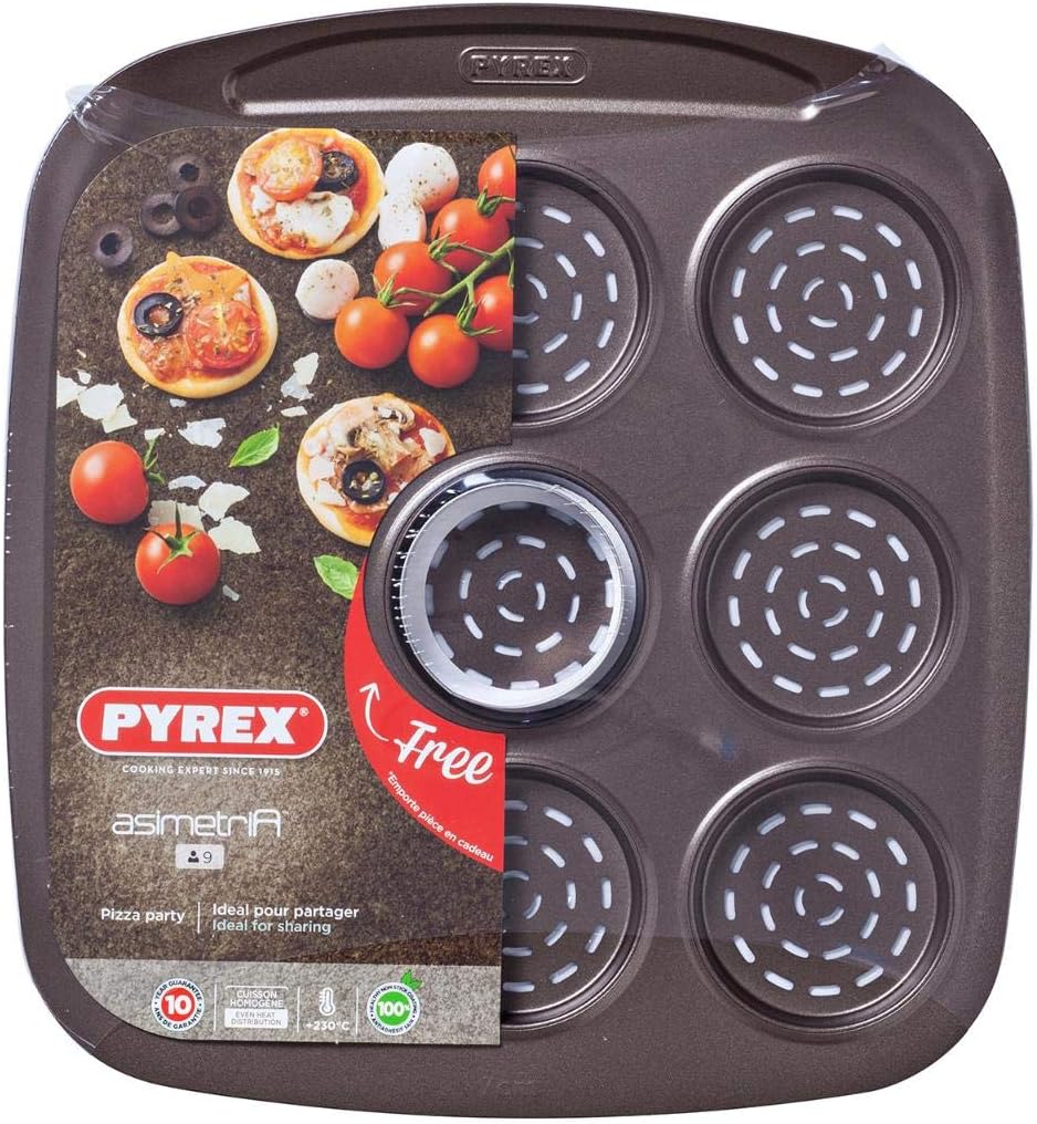Pyrex Asimetria 9-Piece Mini Pizza Dish Set, Metal-Free, Black, 30x27.5x1.7 cm