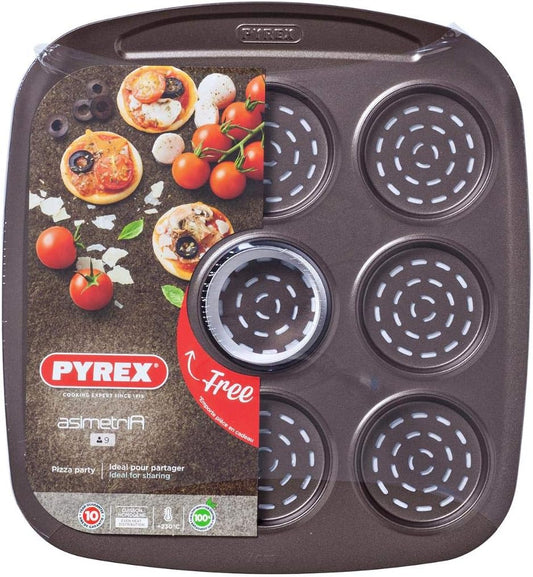 Pyrex Asimetria 9-Piece Mini Pizza Dish Set, Metal-Free, Black, 30x27.5x1.7 cm