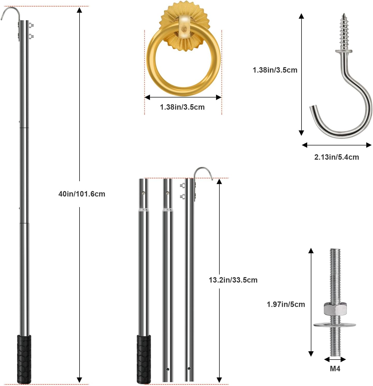 QIANXIHAORQ Complete Attic Ladder Pull Down System Kit with Extension Rod and Storage Hook