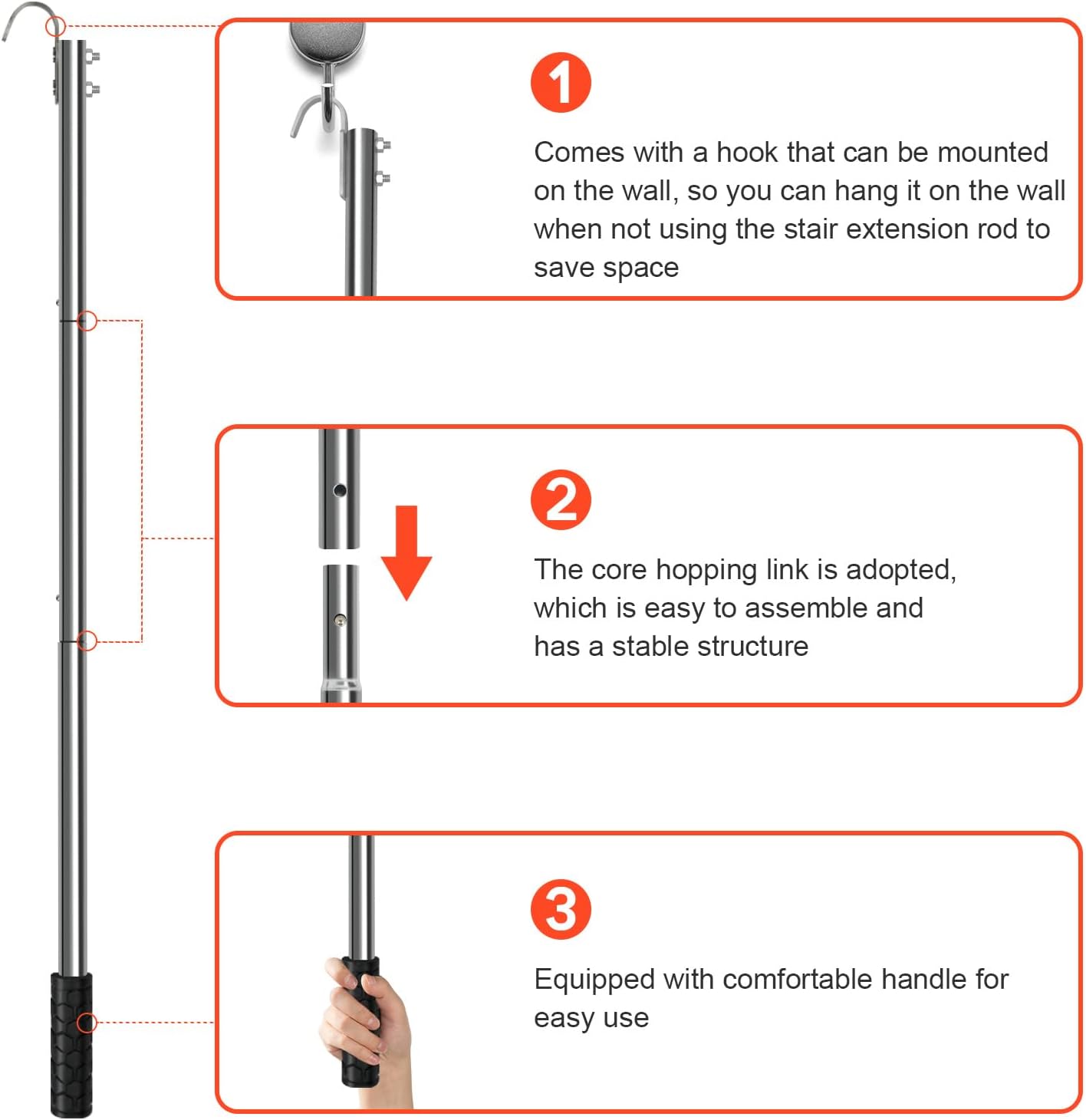 QIANXIHAORQ Complete Attic Ladder Pull Down System Kit with Extension Rod and Storage Hook